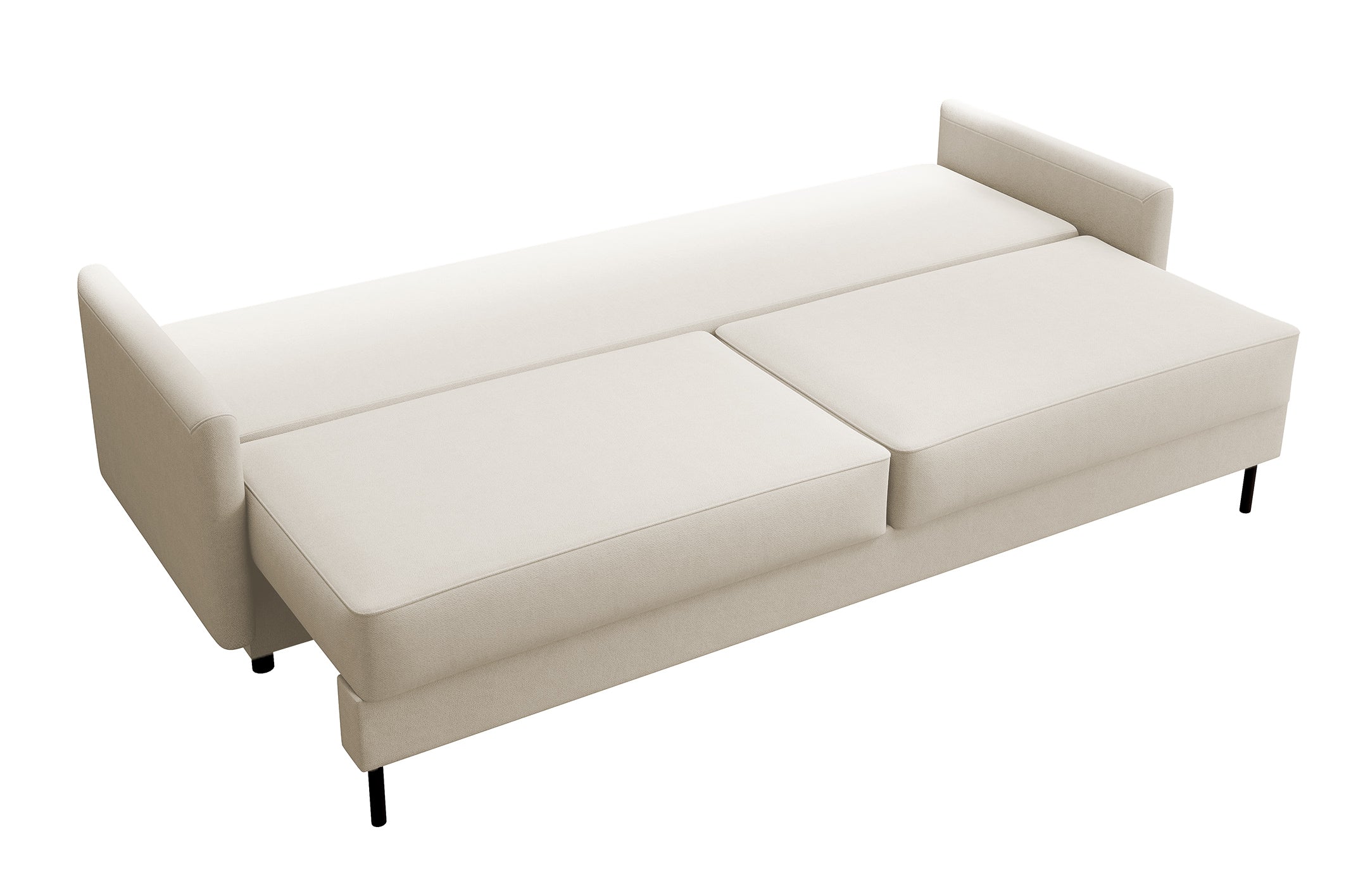 Dreisitziges ausklappbares Sofa Tomonde mit Stauraum, beige, samt, pflegeleicht