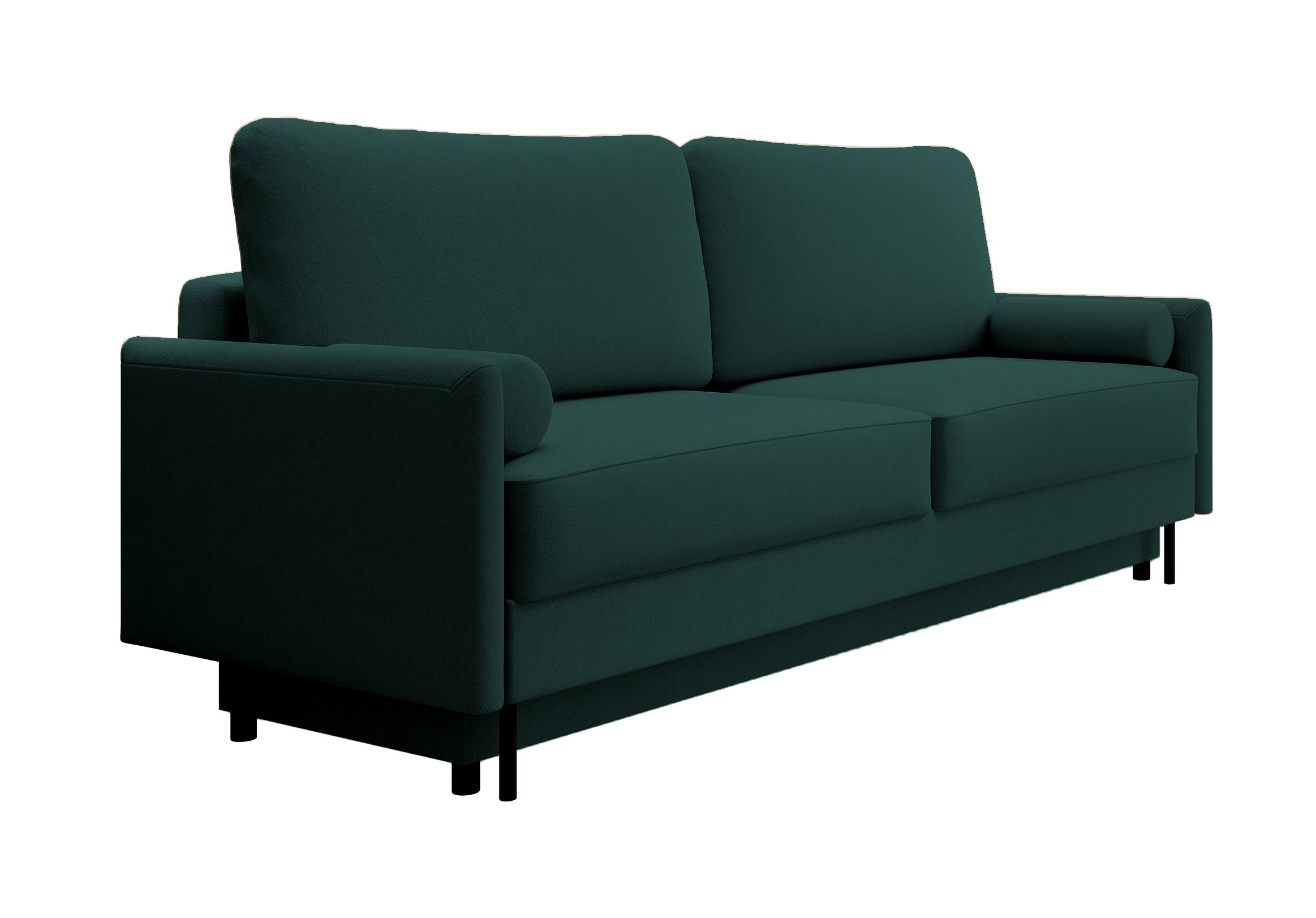 Dreisitziges ausklappbares Sofa Tomonde mit Stauraum, smaragdgrüner Velours, pflegeleicht