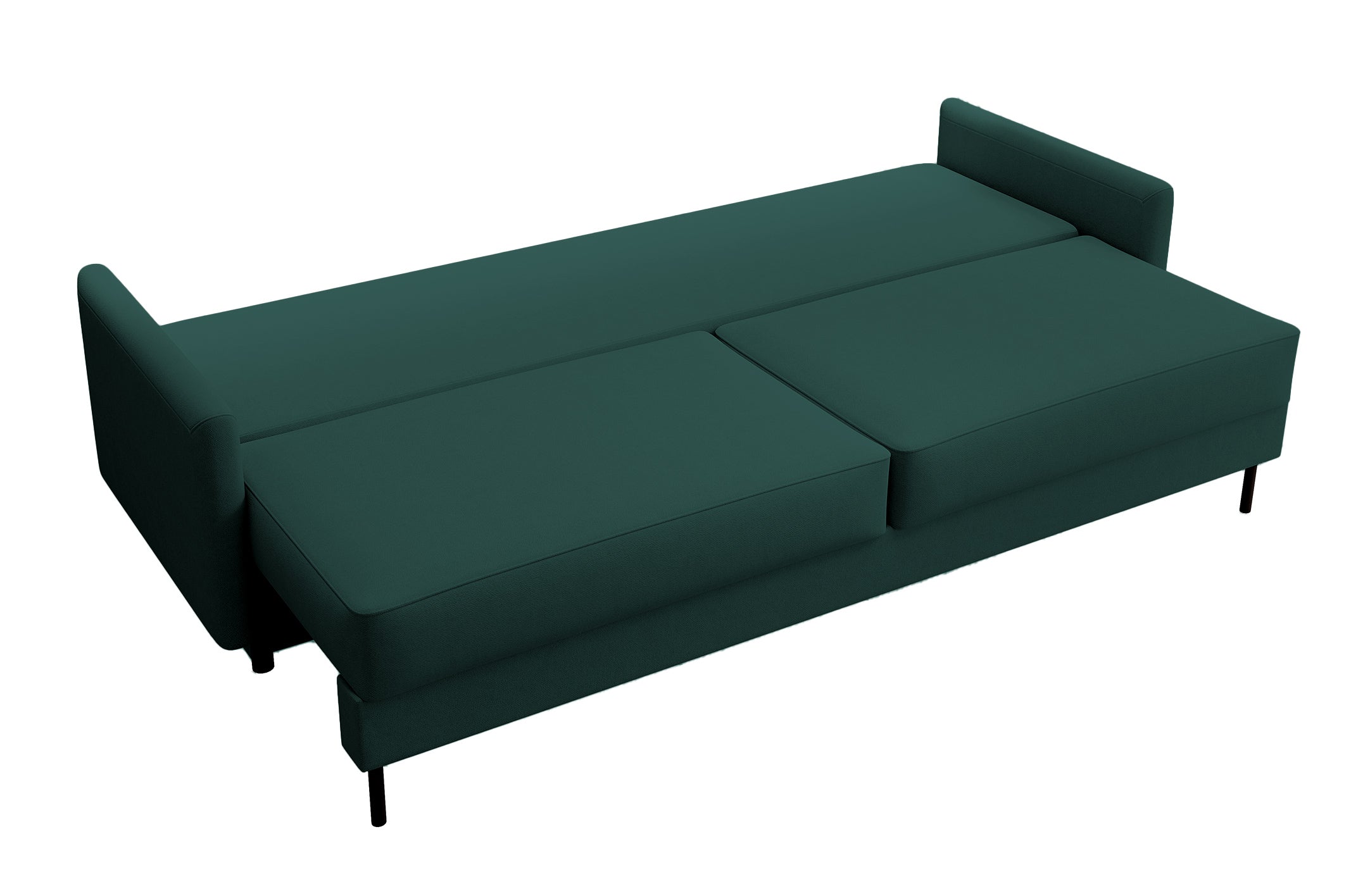 Dreisitziges ausklappbares Sofa Tomonde mit Stauraum, smaragdgrüner Velours, pflegeleicht