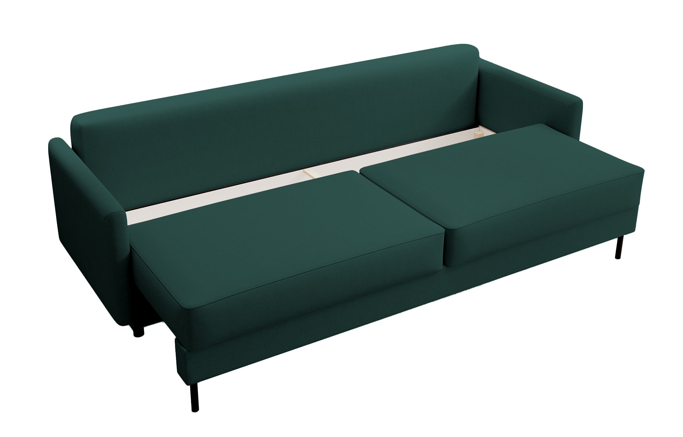 Dreisitziges ausklappbares Sofa Tomonde mit Stauraum, smaragdgrüner Velours, pflegeleicht