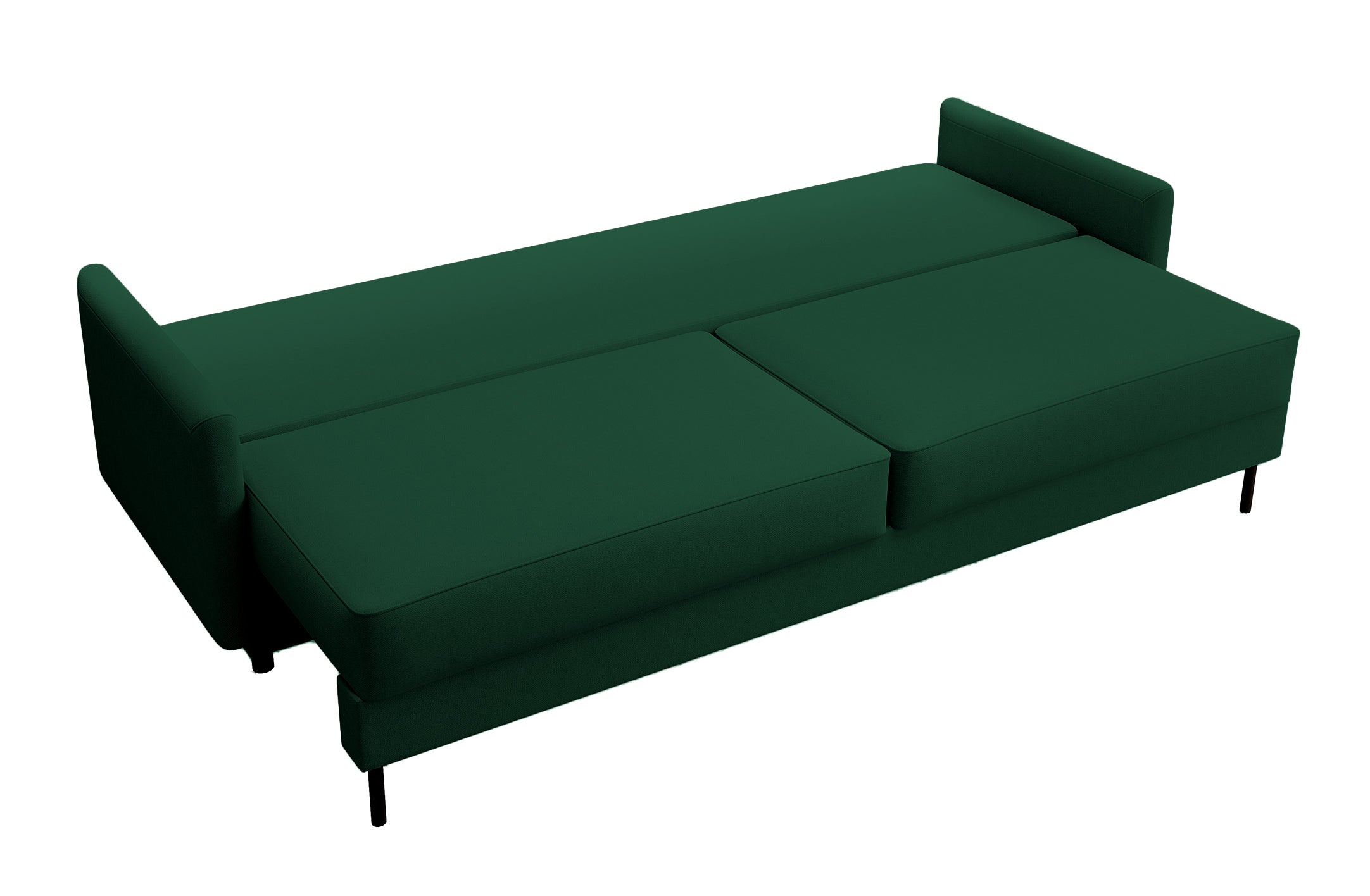Dreisitziges Schlafsofa Tomonde mit Stauraum, Flaschengrün, Velours, pflegeleicht