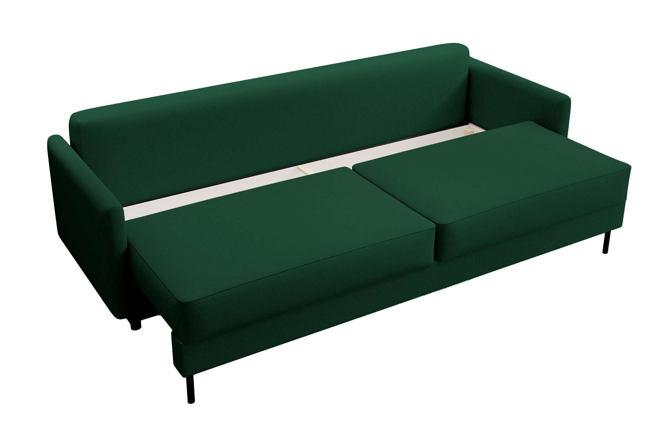 Dreisitziges Schlafsofa Tomonde mit Stauraum, Flaschengrün, Velours, pflegeleicht