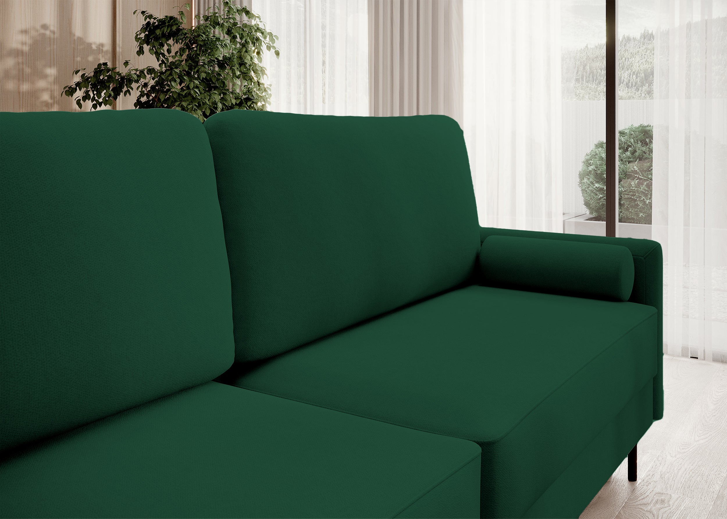 Dreisitziges Schlafsofa Tomonde mit Stauraum, Flaschengrün, Velours, pflegeleicht