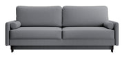 Dreisitziges ausklappbares Sofa Tomonde mit Stauraum, dunkelgrauer, pflegeleichter Samtstoff