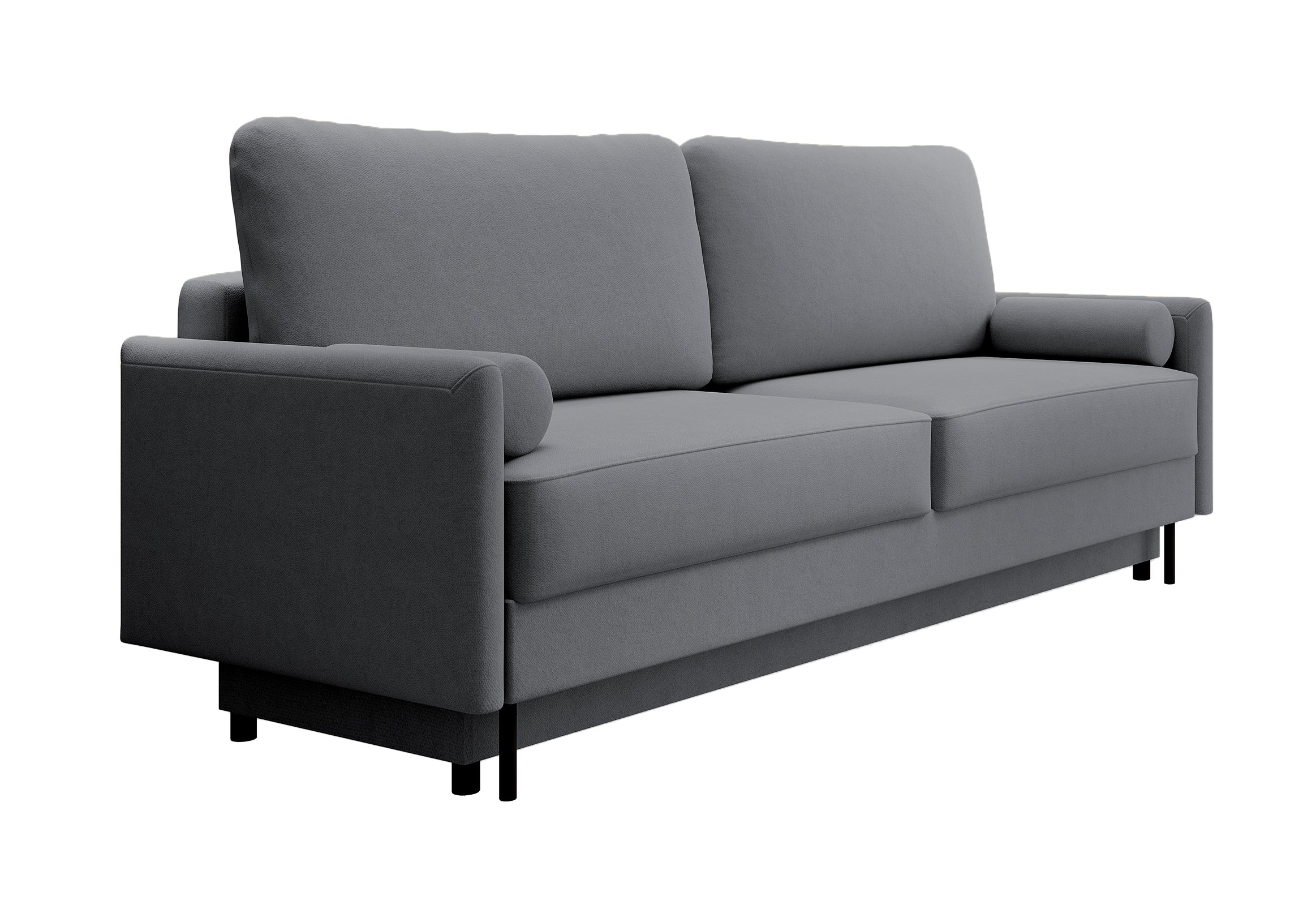 Dreisitziges ausklappbares Sofa Tomonde mit Stauraum, dunkelgrauer, pflegeleichter Samtstoff