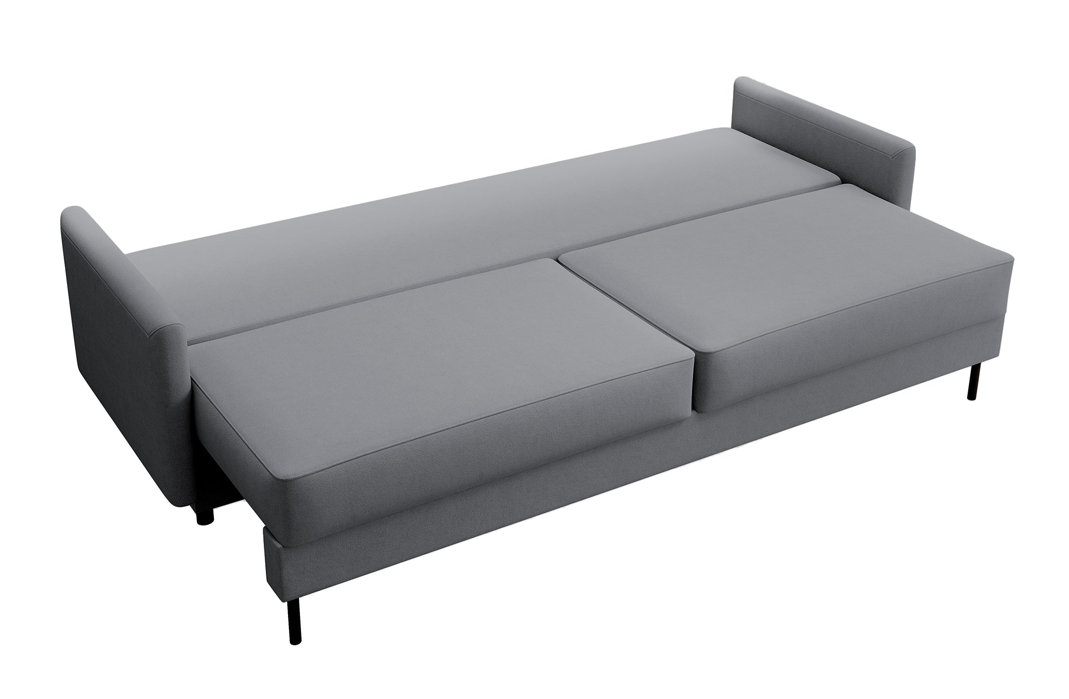 Dreisitziges ausklappbares Sofa Tomonde mit Stauraum, dunkelgrauer, pflegeleichter Samtstoff