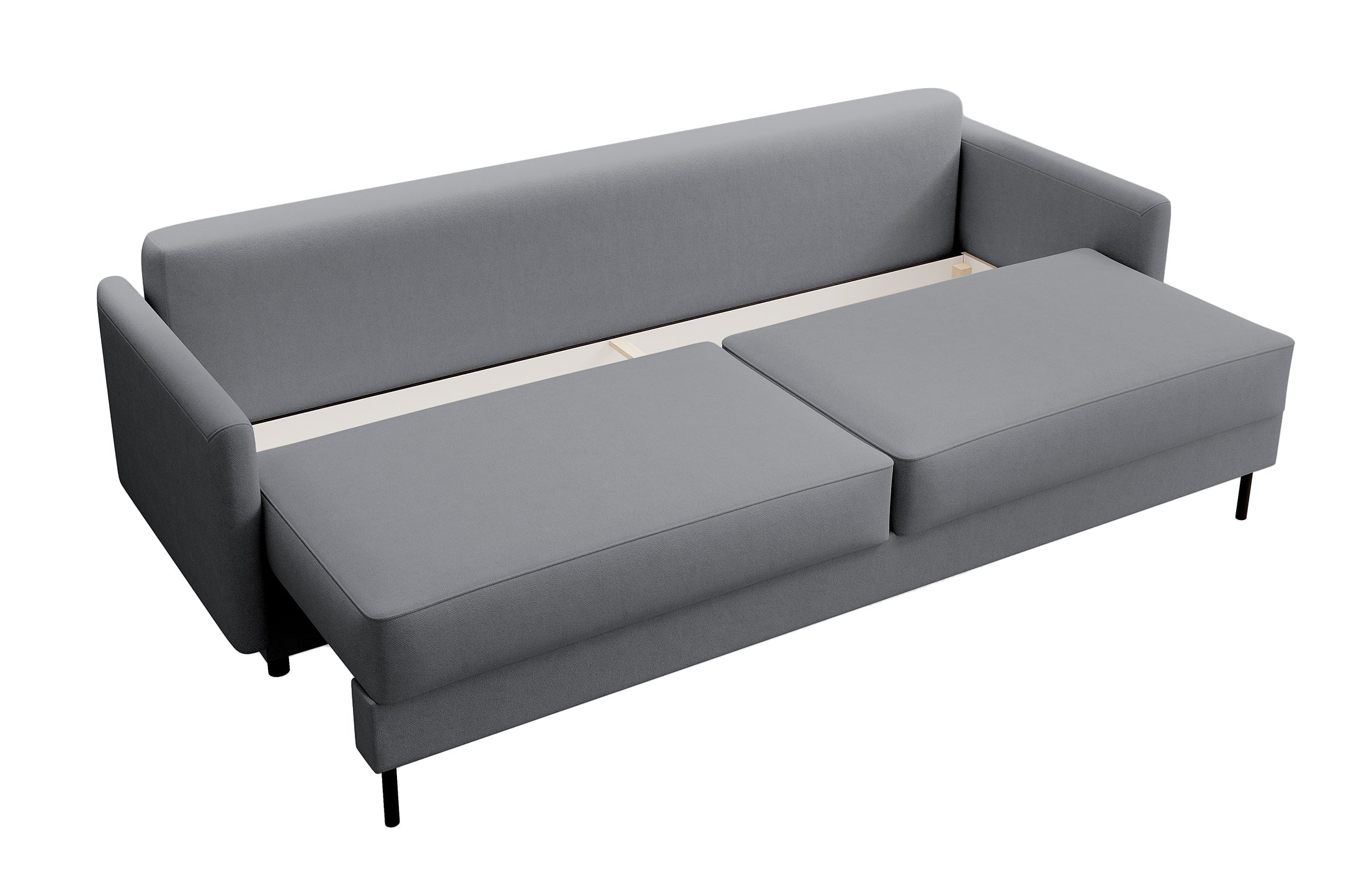 Dreisitziges ausklappbares Sofa Tomonde mit Stauraum, dunkelgrauer, pflegeleichter Samtstoff