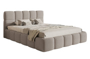 Gepolstertes Bett 120x200 cm Cloudy mit Stauraum, Metallrahmen, hellgrauer Bouclé-Stoff