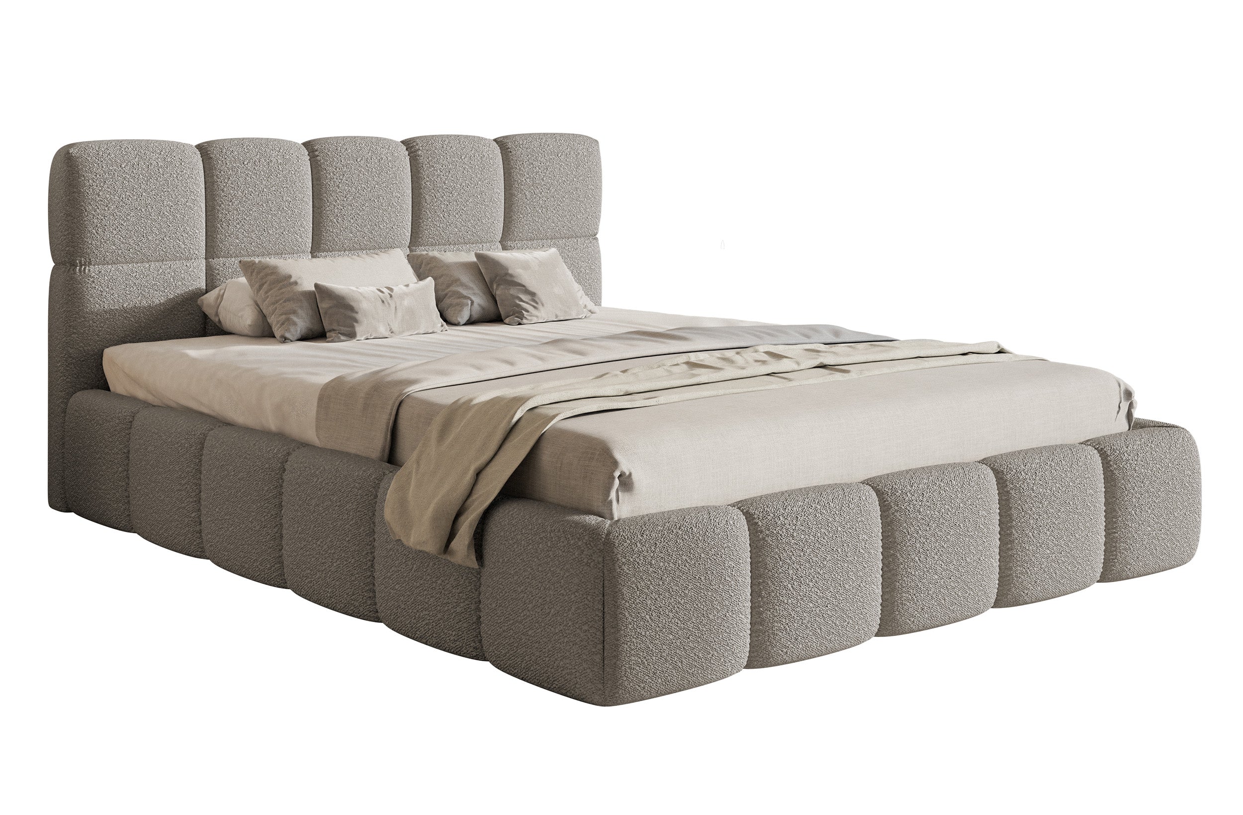 Gepolstertes Bett 120x200 cm Cloudy in grauem Bouclé