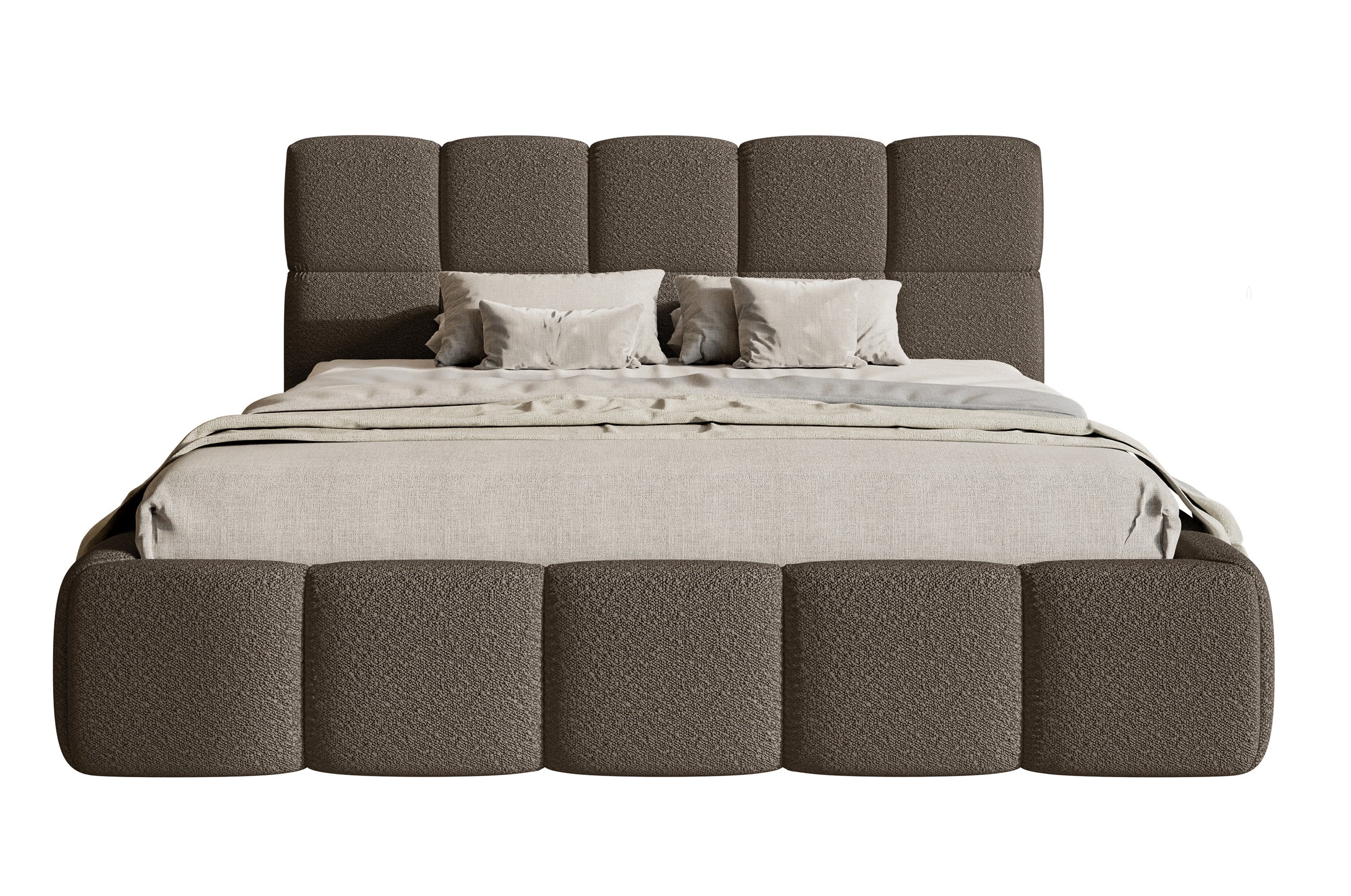 Gepolstertes Bett 120x200 cm Cloudy mit Stauraum, Metallrahmen, braunes Bouclé