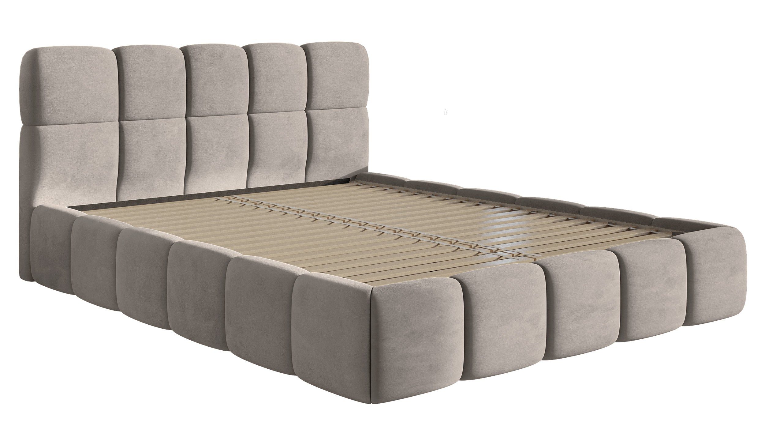 Gepolstertes Bett 120x200 cm Cloudy hellgrauer Velours, wasserabweisend und pflegeleicht