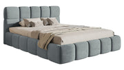 Gepolstertes Bett 120x200 cm Cloudy mit Stauraum, Metallrahmen, grauer Veloursstoff, wasserabweisend und pflegeleicht