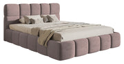 Gepolstertes Bett 120x200 cm Cloudy mit Stauraum, Metallrahmen, hellrosa Velours, wasserabweisend und leicht zu reinigen