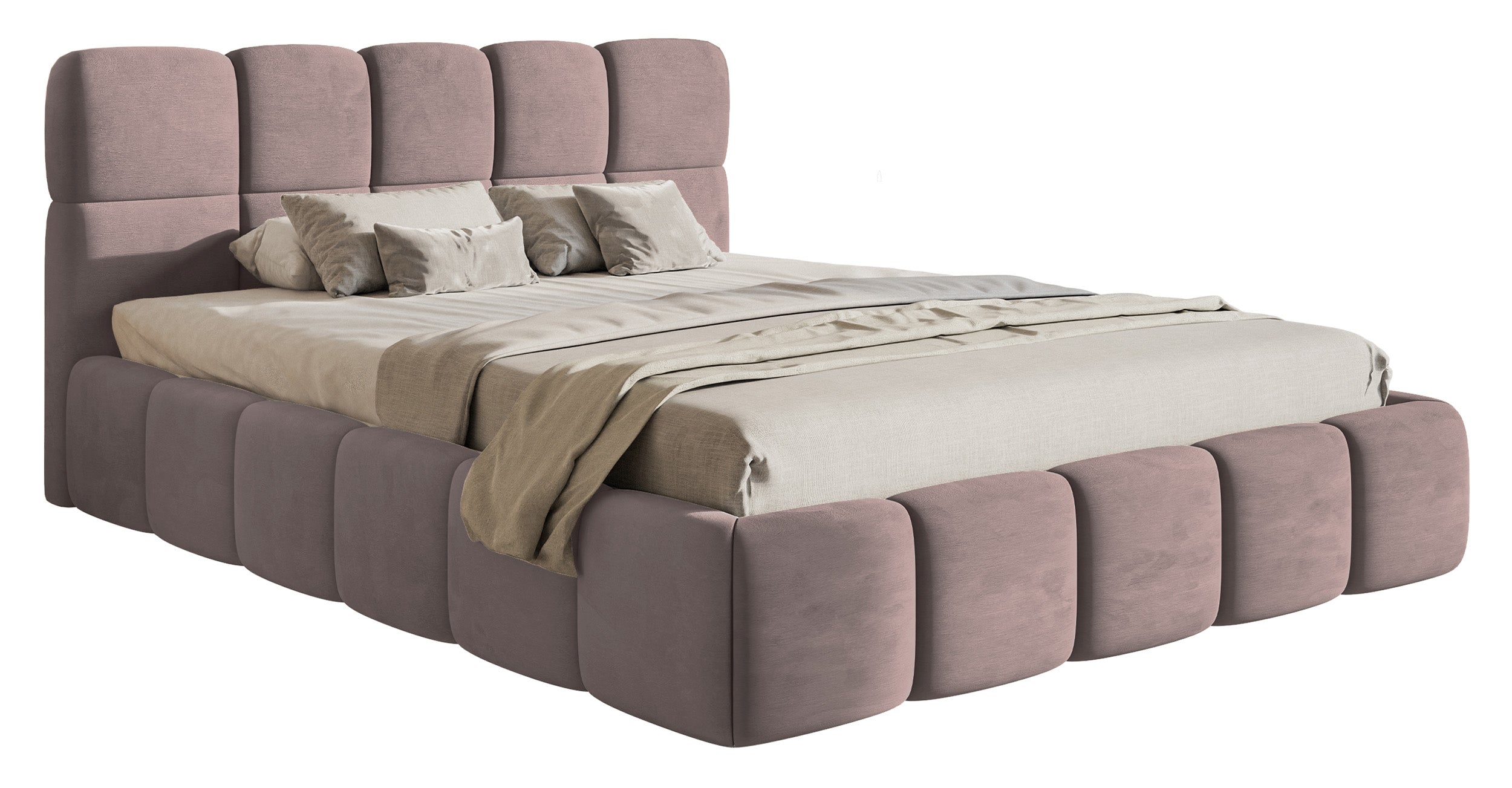 Gepolstertes Bett 120x200 cm Cloudy hellrosa Velours, wasserabweisend und pflegeleicht