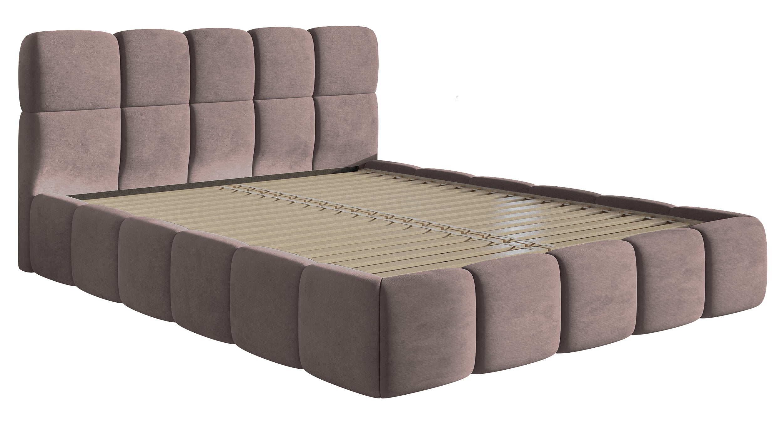 Gepolstertes Bett 120x200 cm Cloudy hellrosa Velours, wasserabweisend und pflegeleicht