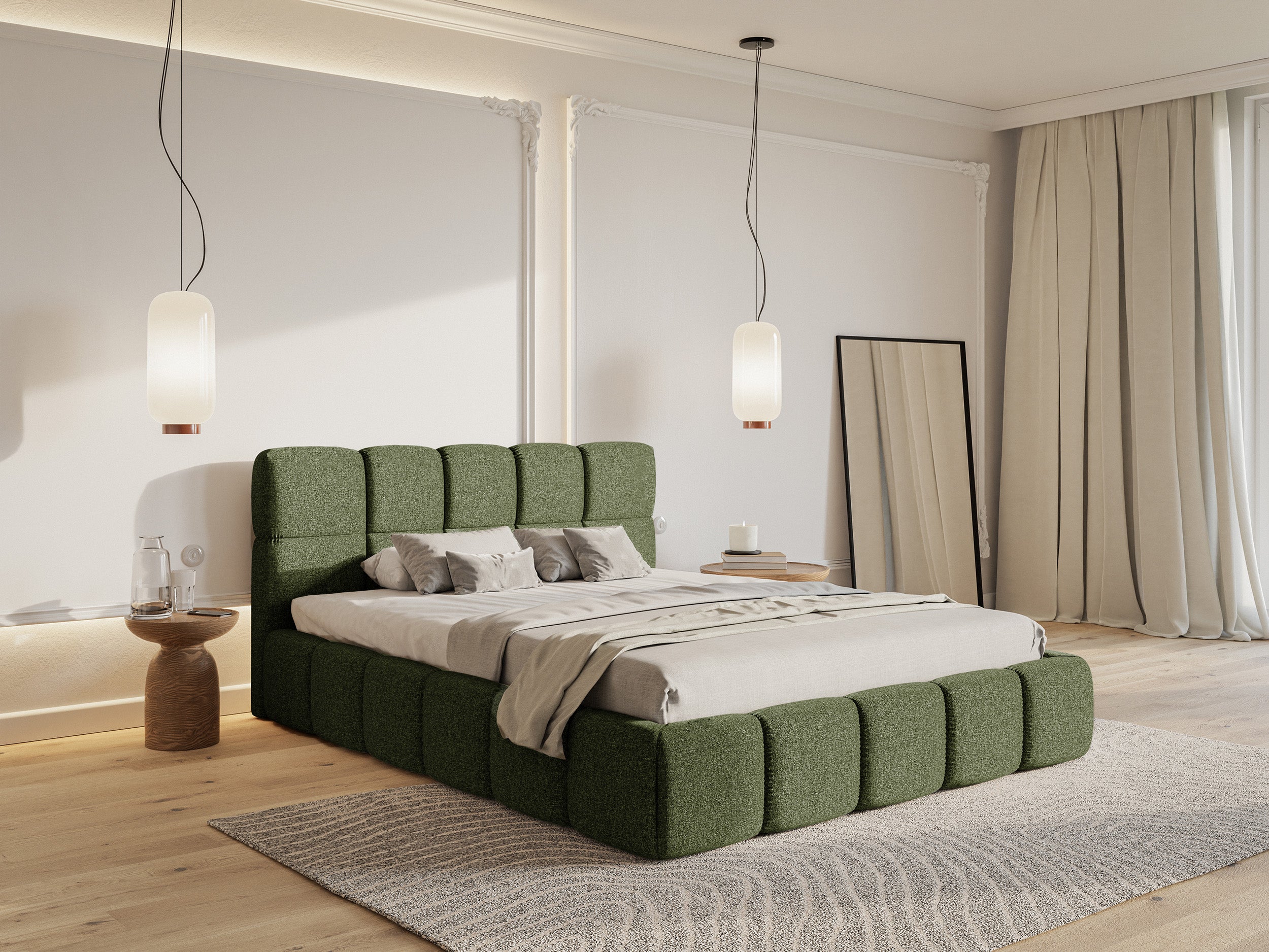 Gepolstertes Bett 120x200 cm Cloudy olivgrüner hydrophober Chenille-Stoff