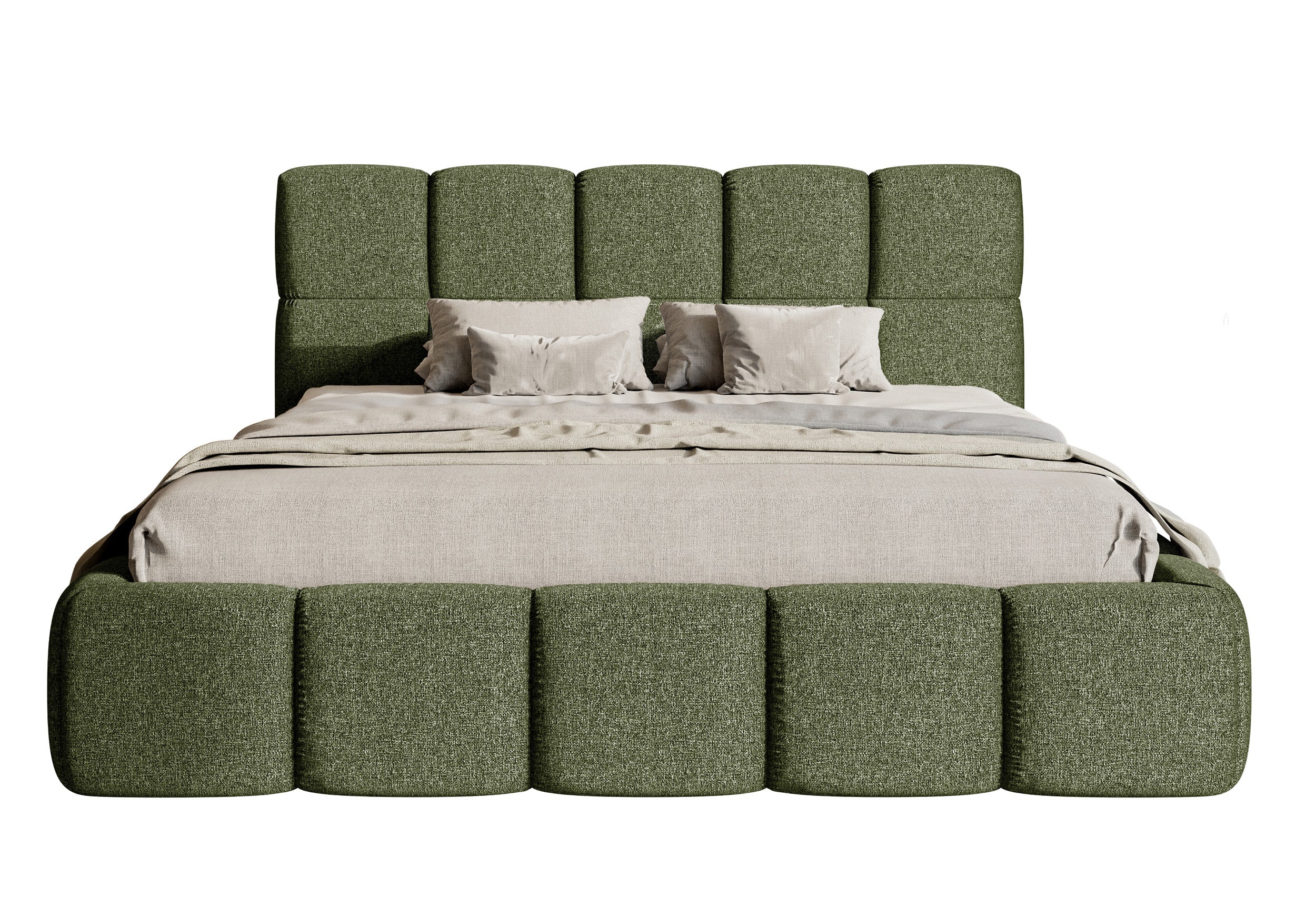 Gepolstertes Bett 120x200 cm Cloudy olivgrüner hydrophober Chenille-Stoff