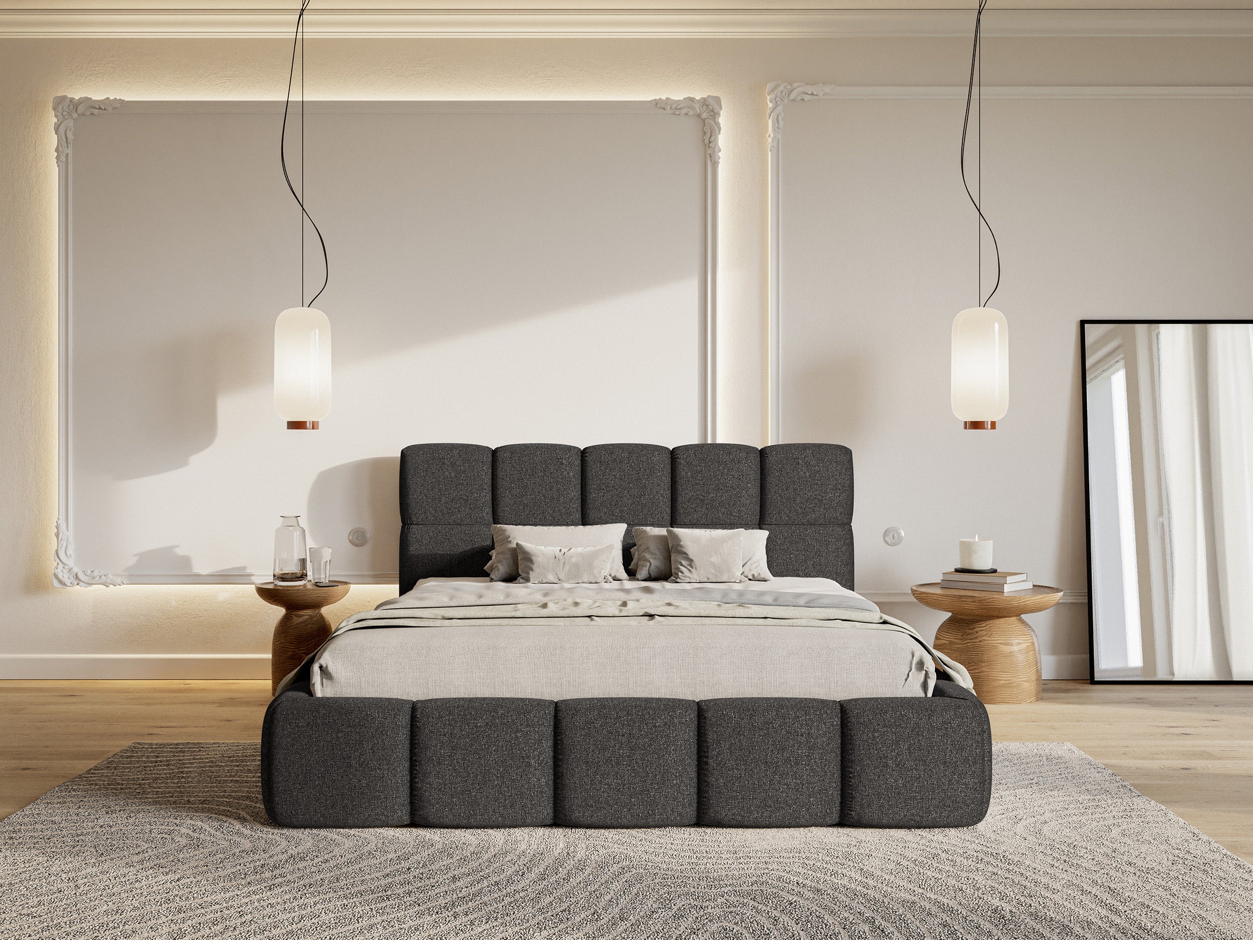 Polsterbett 120x200 cm Cloudy, grafitfarben, hydrophobes Chenille