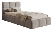 Gepolstertes Bett 90x200 cm Cloudy mit Stauraum, Metallrahmen, hellgrauer Bouclé-Stoff