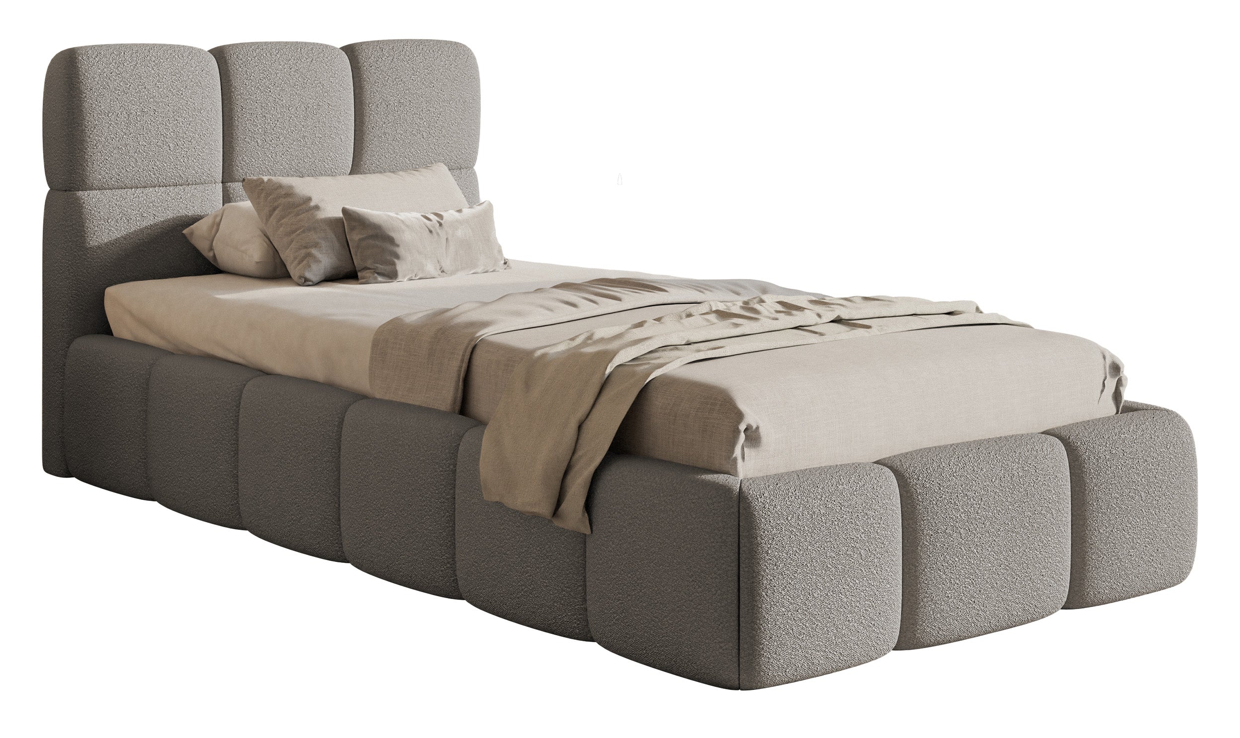 Gepolstertes Bett 90x200 cm Cloudy in grauem Bouclé