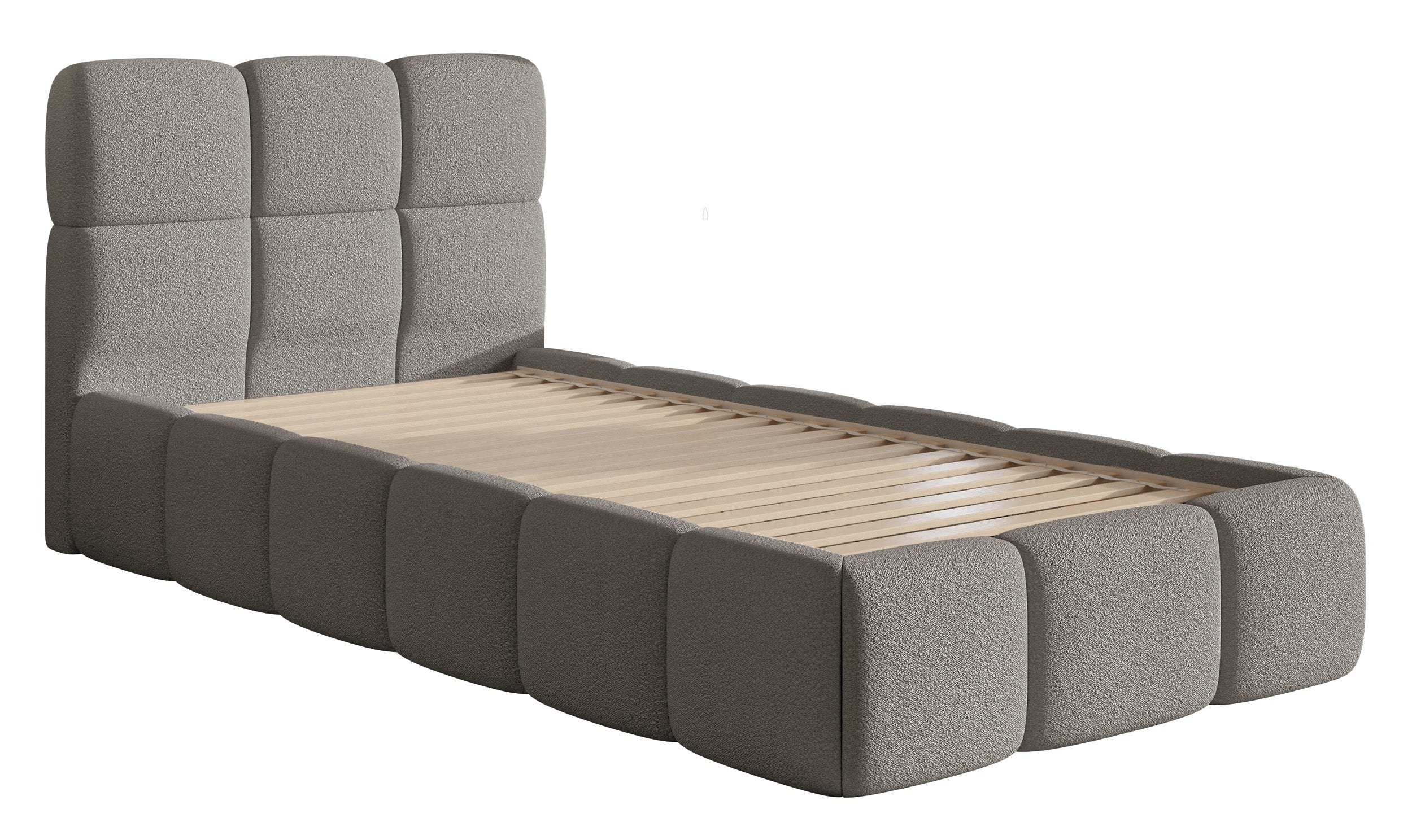 Gepolstertes Bett 90x200 cm Cloudy in grauem Bouclé