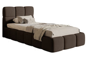 Gepolstertes Bett 90x200 cm Cloudy mit Stauraum, Metallrahmen, braunes Bouclé