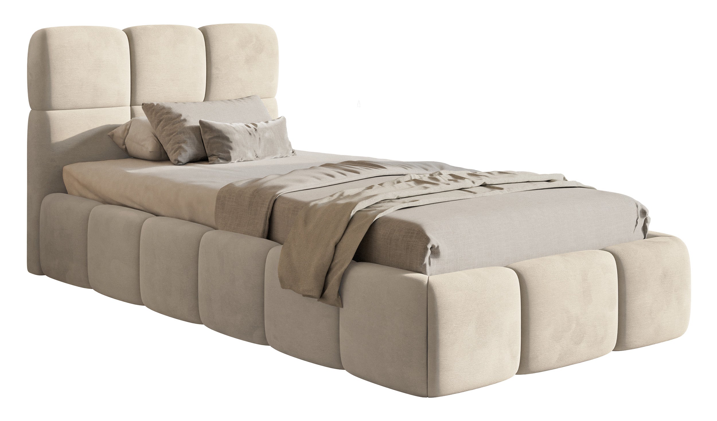 Polsterbett 90x200 cm Cloudy hellbeige Velours, wasserabweisend und pflegeleicht