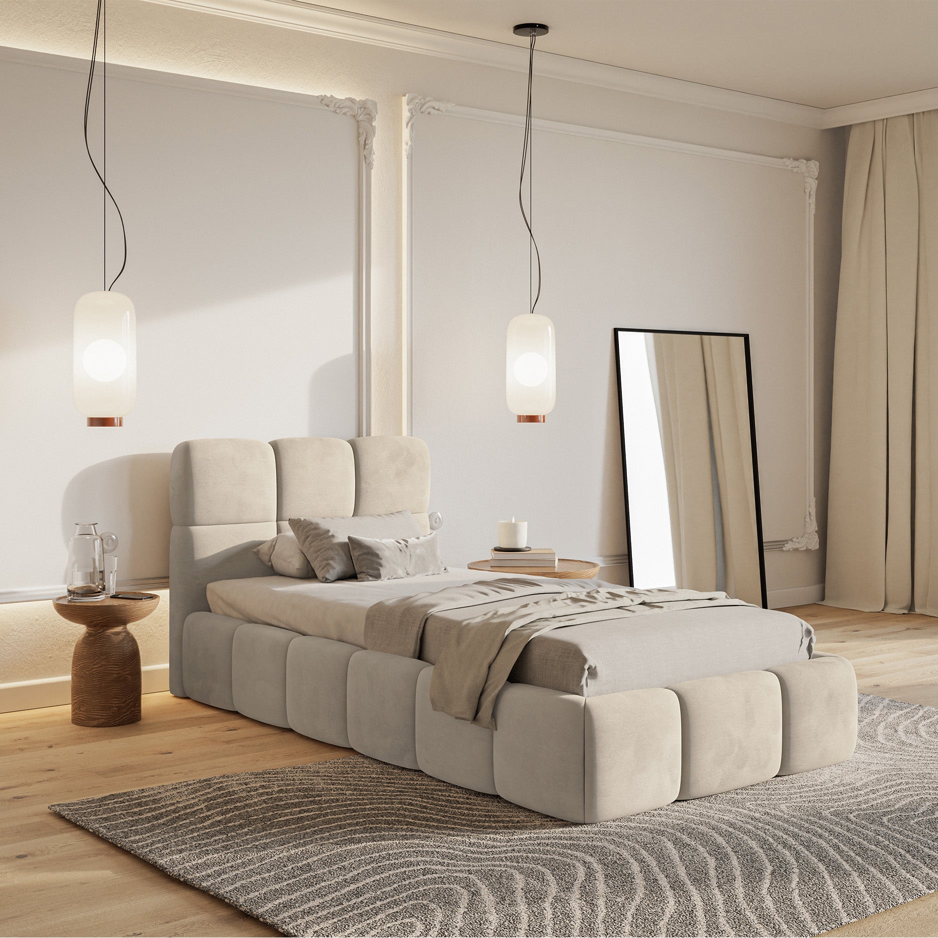 Polsterbett 90x200 cm Cloudy hellbeige Velours, wasserabweisend und pflegeleicht