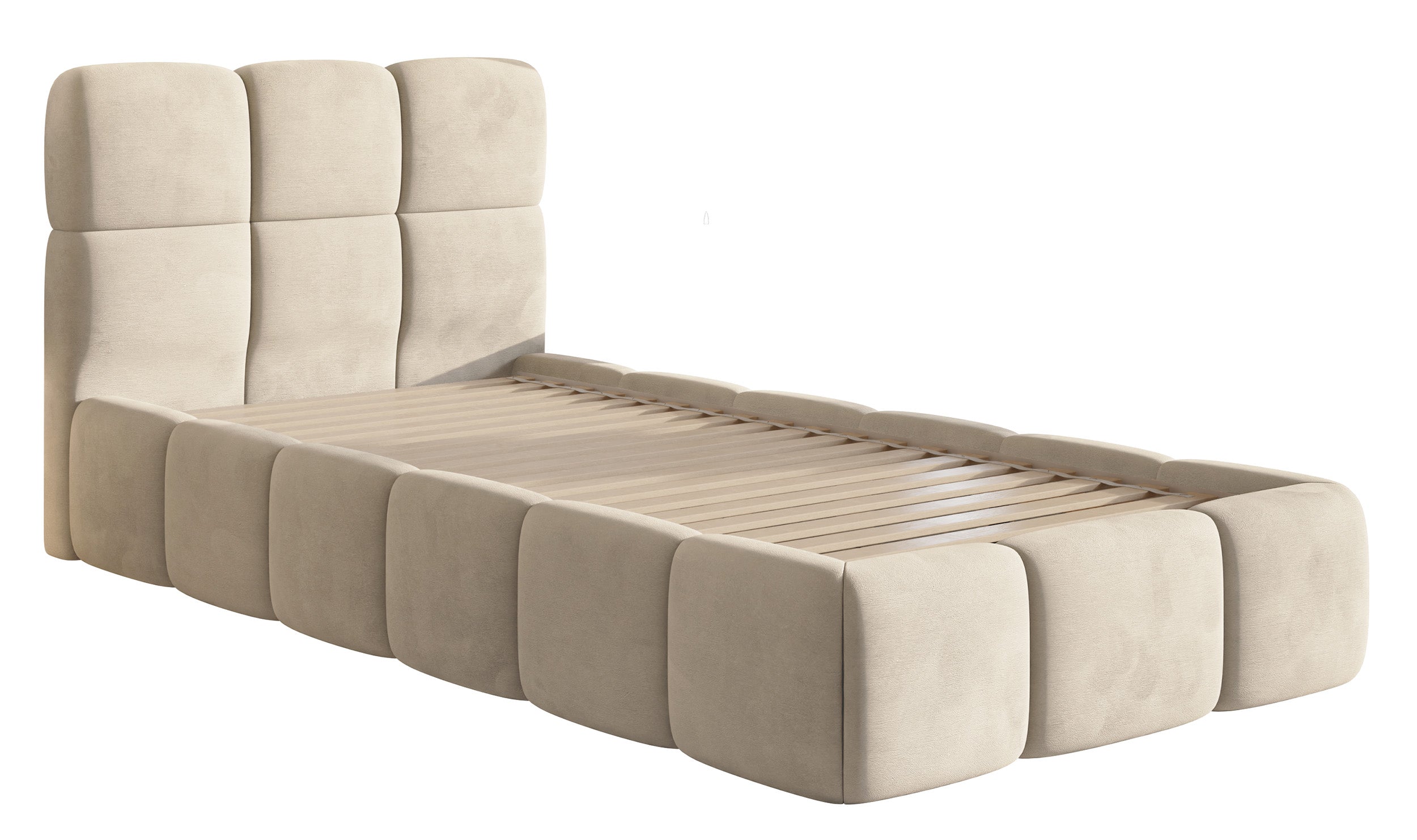 Polsterbett 90x200 cm Cloudy hellbeige Velours, wasserabweisend und pflegeleicht