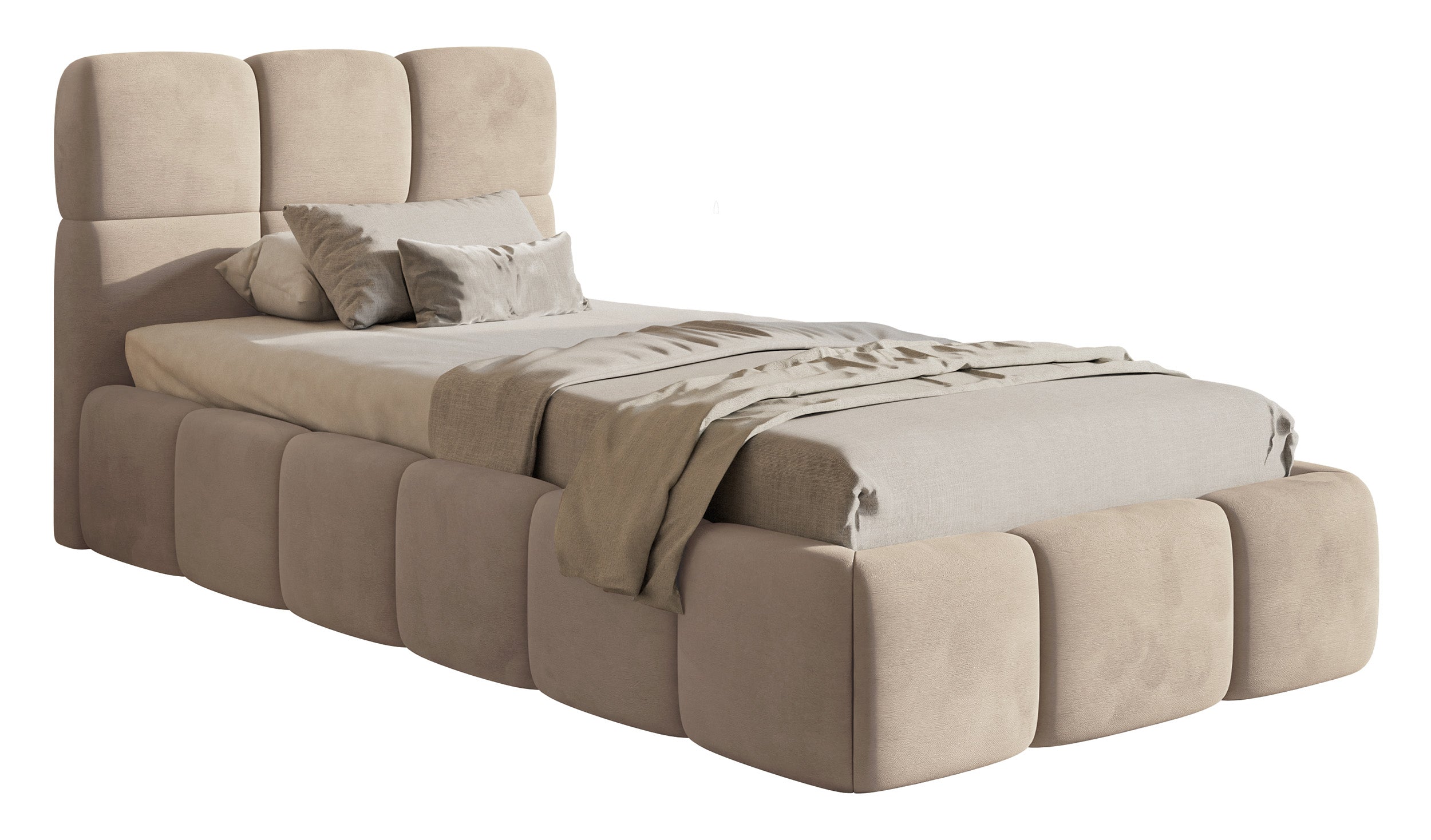 Polsterbett 90x200 cm Cloudy, beige, Velours, wasserabweisend, pflegeleicht