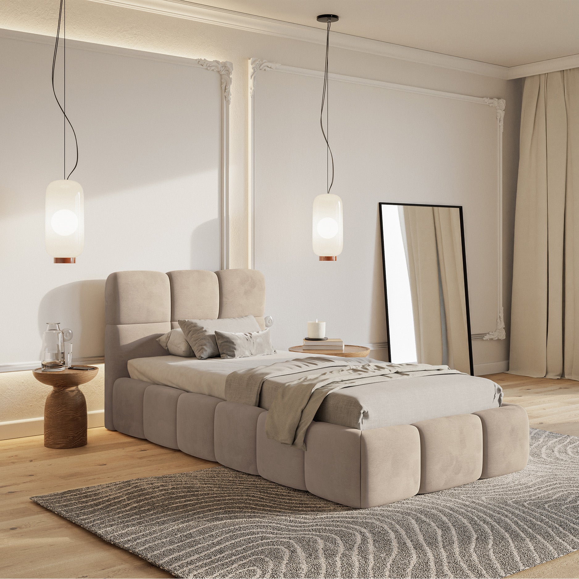 Polsterbett 90x200 cm Cloudy, beige, Velours, wasserabweisend, pflegeleicht