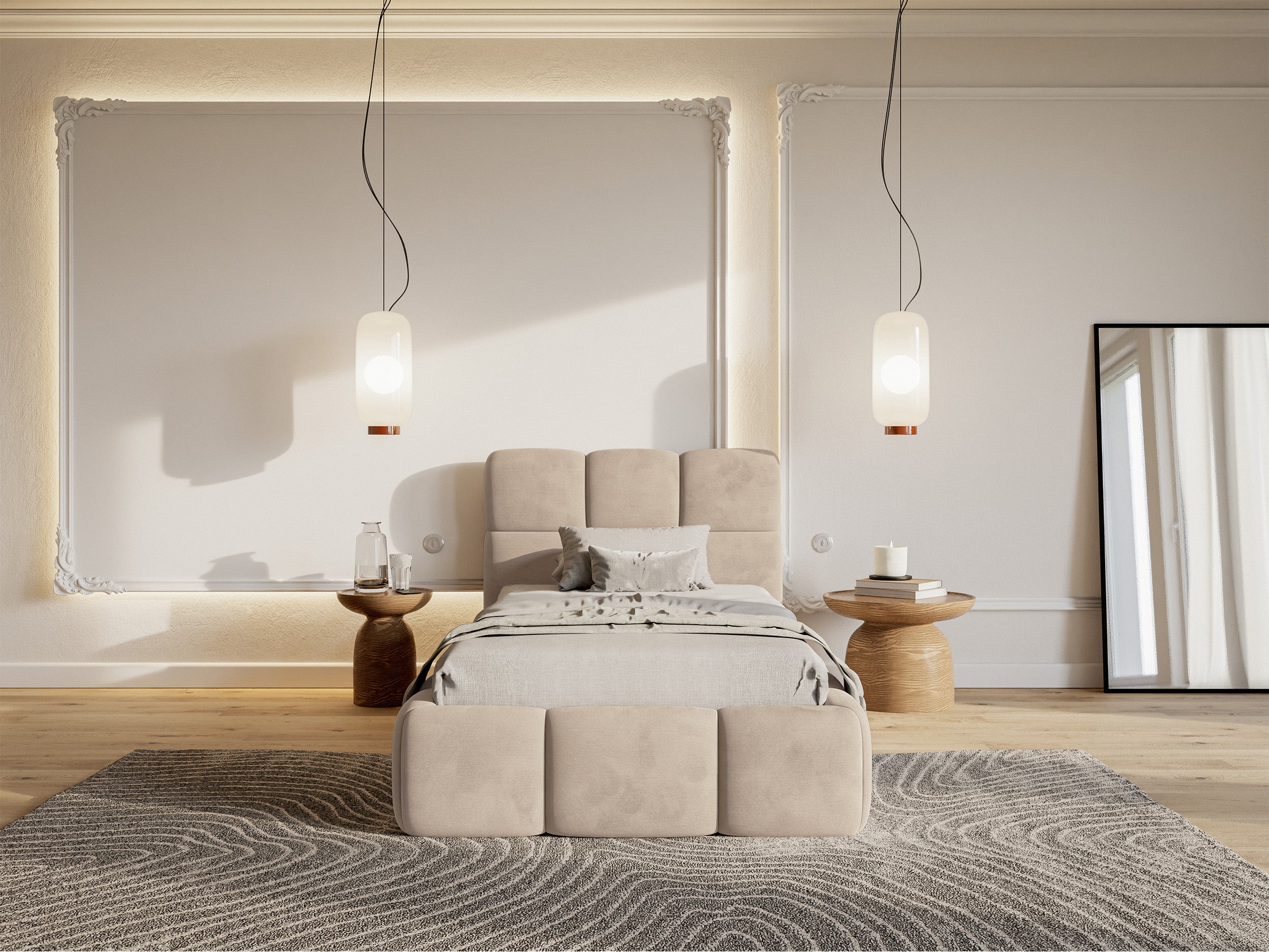 Polsterbett 90x200 cm Cloudy, beige, Velours, wasserabweisend, pflegeleicht