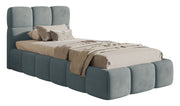 Gepolstertes Bett 90x200 cm Cloudy mit Stauraum, Metallrahmen, grauer Velours, wasserabweisend und pflegeleicht