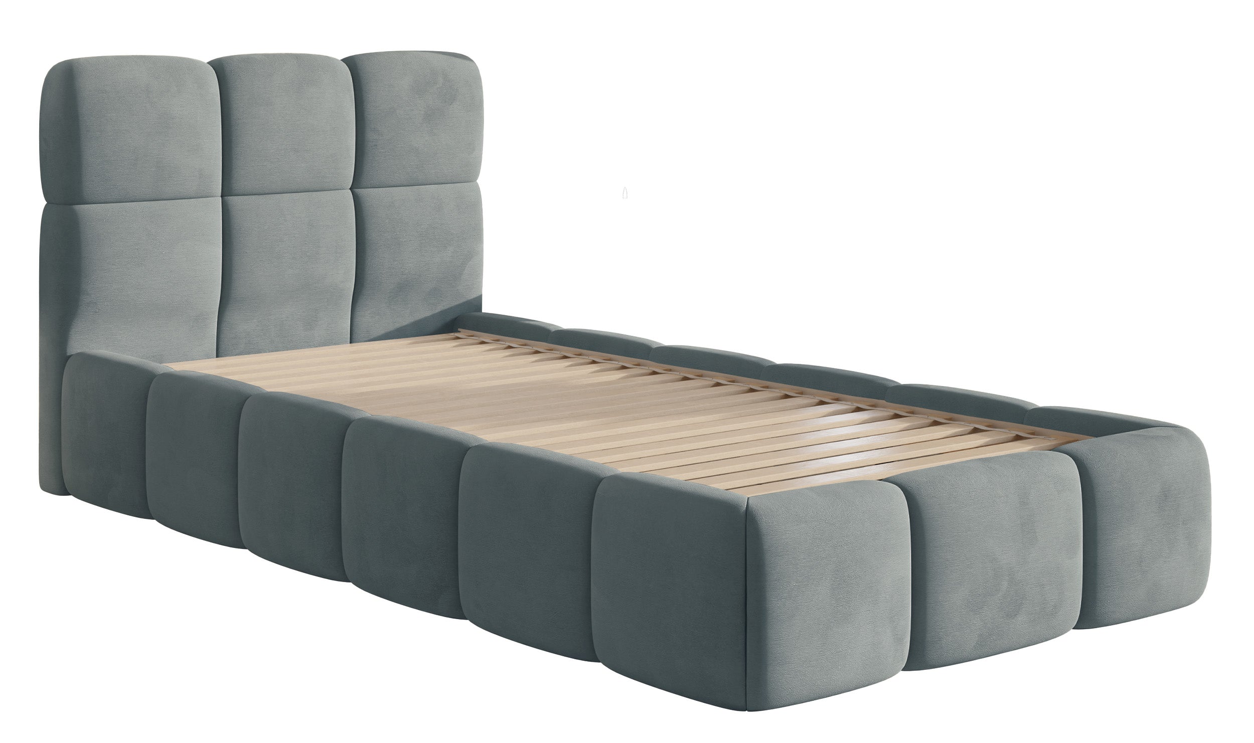 Gepolstertes Bett 90x200 cm Cloudy, grau, wasserabweisender und leicht zu reinigender Veloursstoff