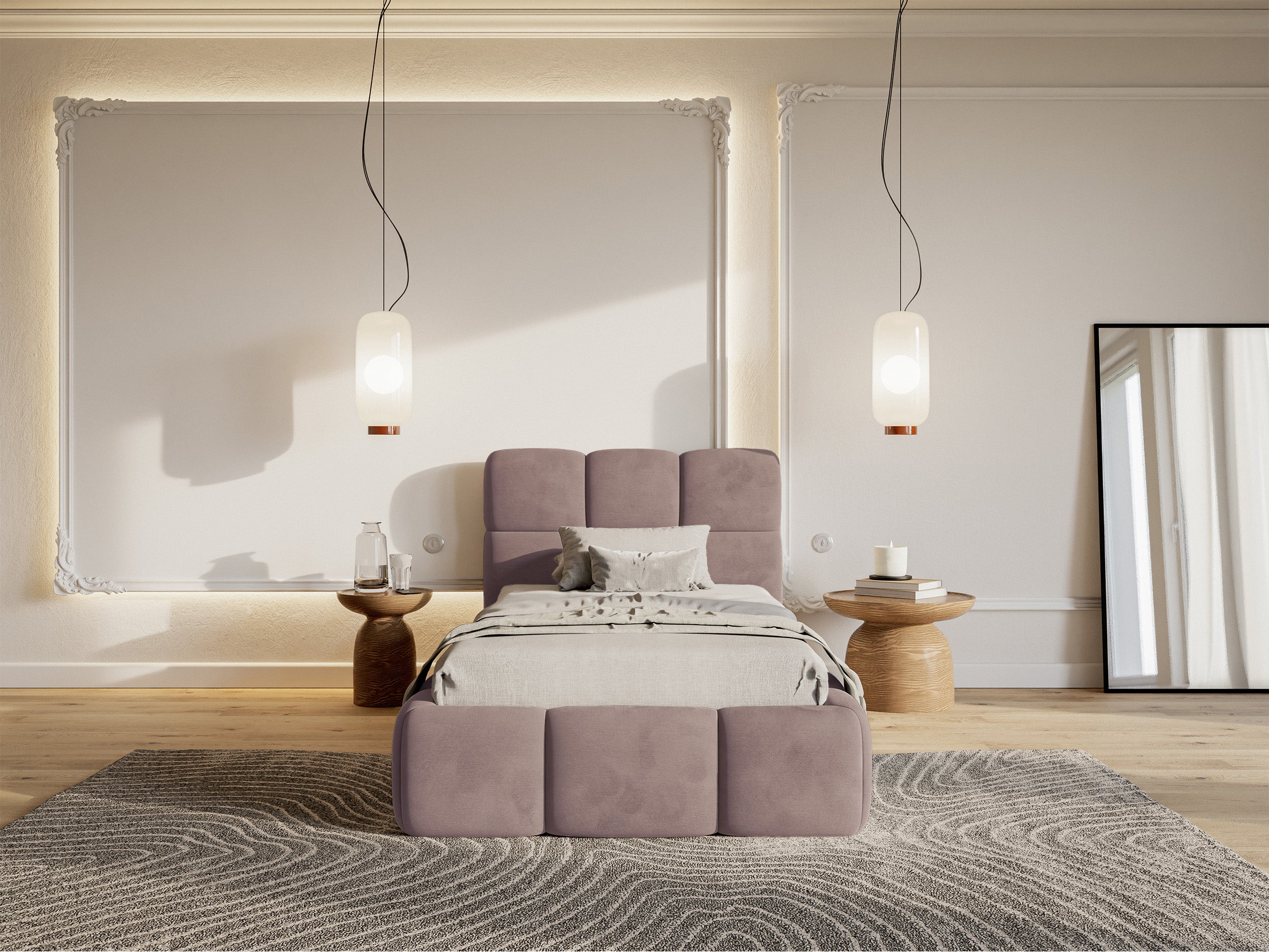 Polsterbett 90x200 cm Cloudy hellrosa Velours, wasserabweisend und pflegeleicht