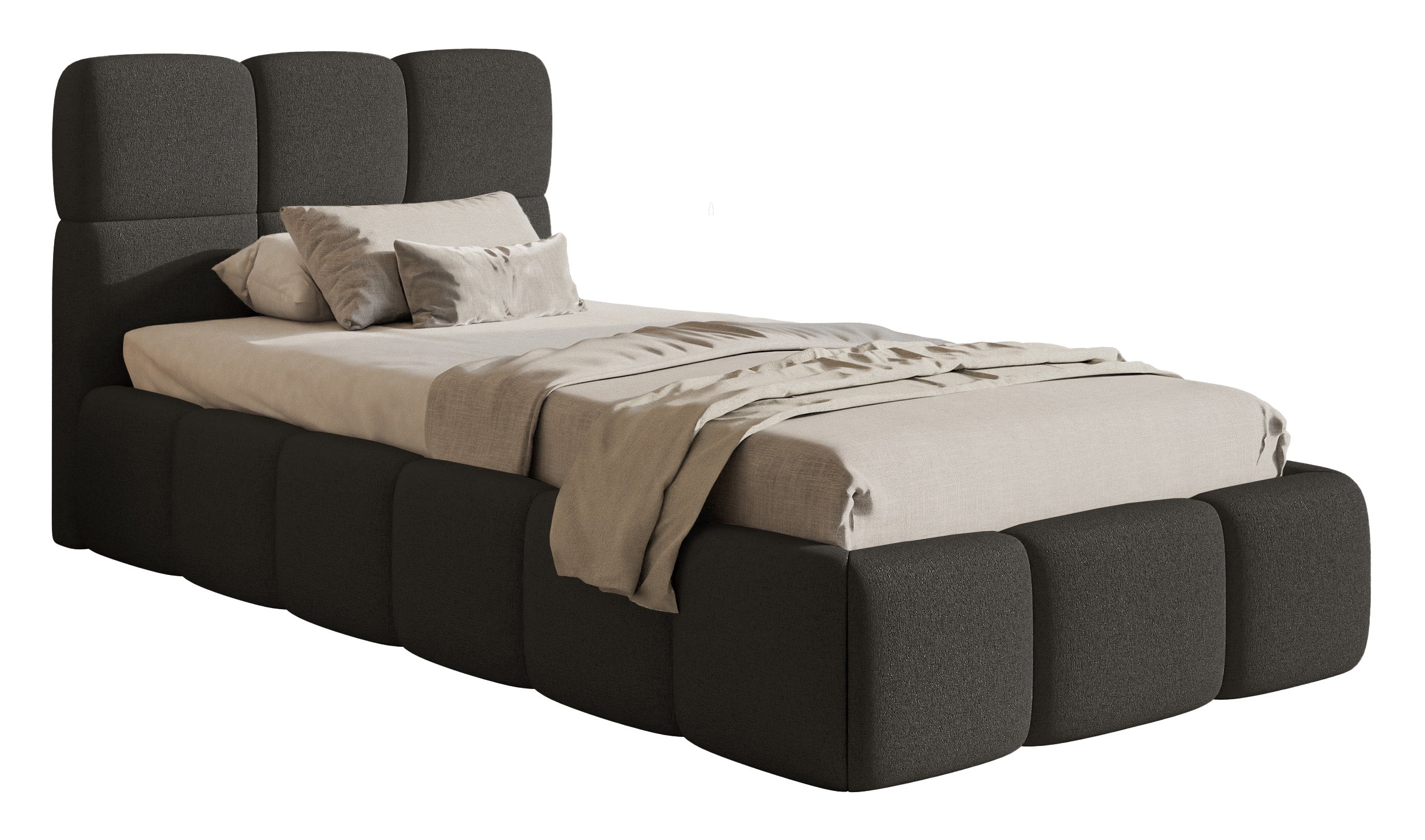 Gepolstertes Bett 90x200 cm Cloudy, grafitfarben, hydrophobes Chenille