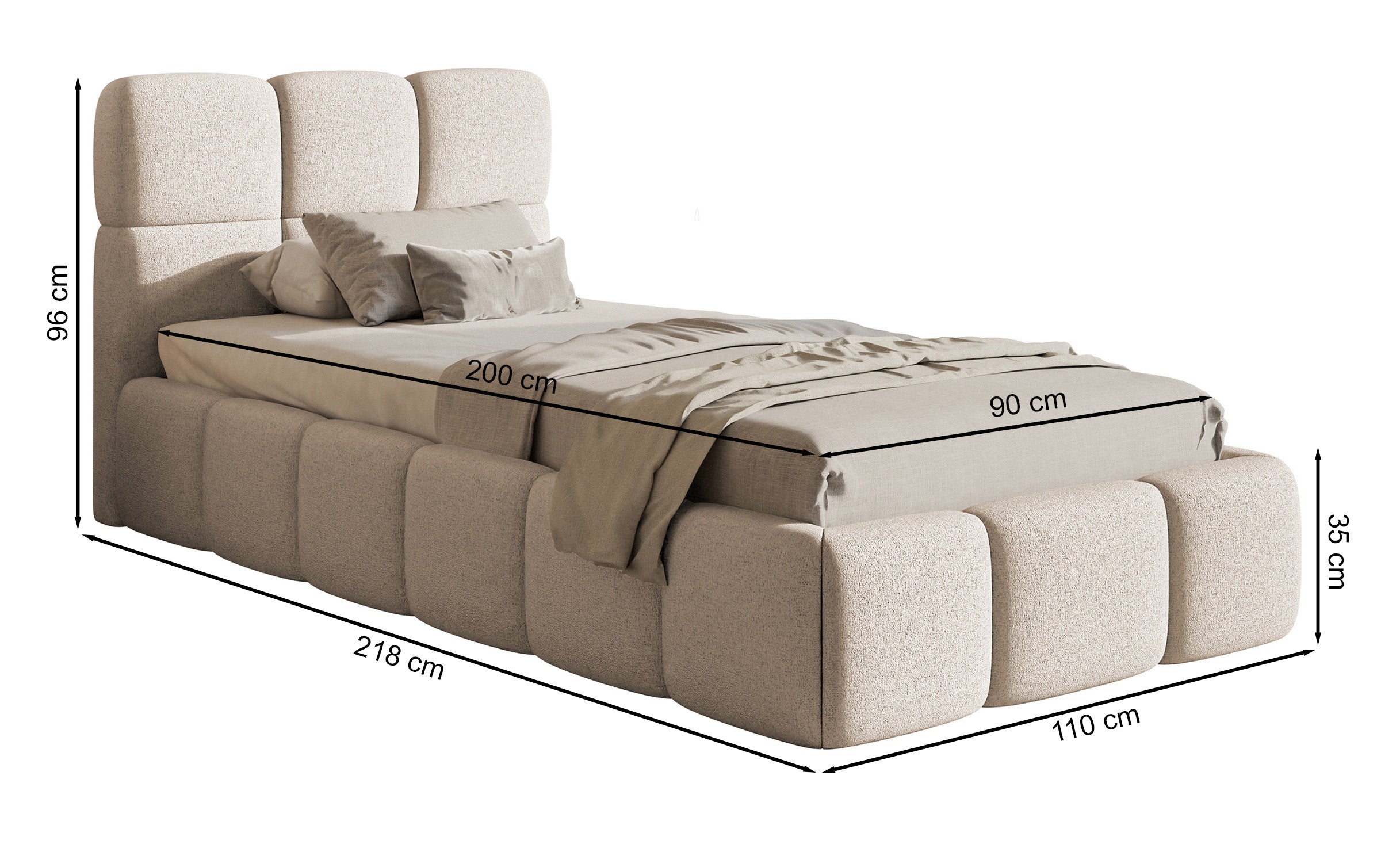 Polsterbett 90x200 cm Cloudy hellbeige Chenille hydrophob
