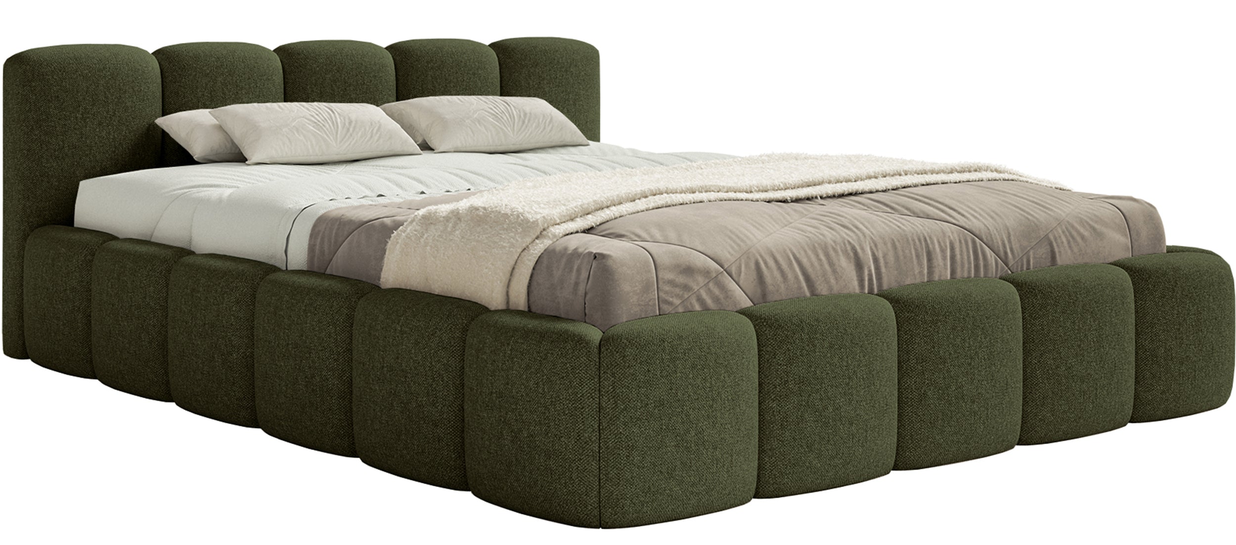 Polstermbett 120x200 cm Cloudy Low olivgrüner Chenille mit hydrophober Beschichtung
