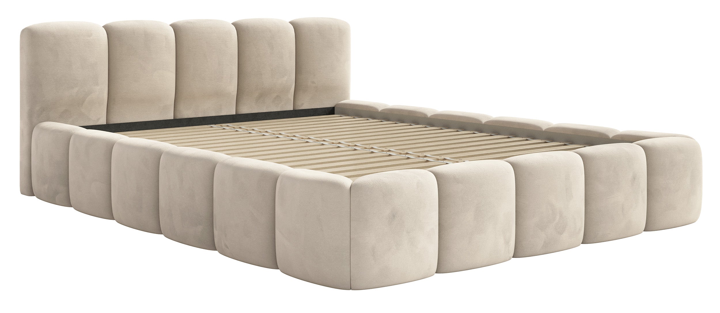 Polsterbett 120x200 cm Cloudy Low hellbeige, Velours, wasserabweisend und pflegeleicht
