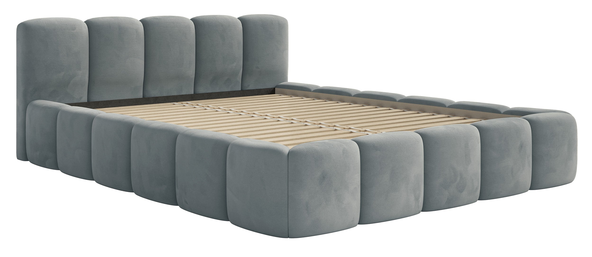 Gepolstertes Bett 120x200 cm Cloudy Low, grau, wasserabweisender und leicht zu reinigender Samtvelours