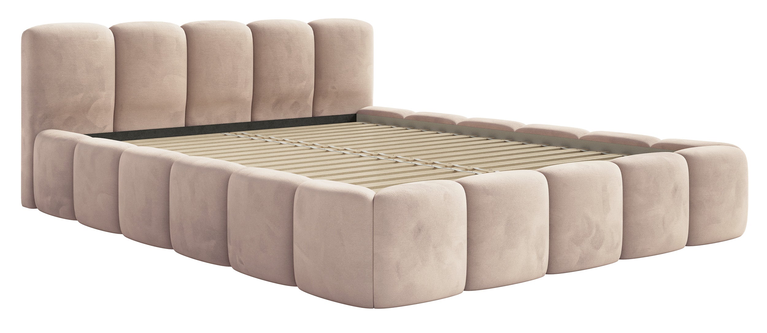 Gepolstertes Bett 120x200 cm Cloudy Low, beige, Velours, wasserabweisend und pflegeleicht