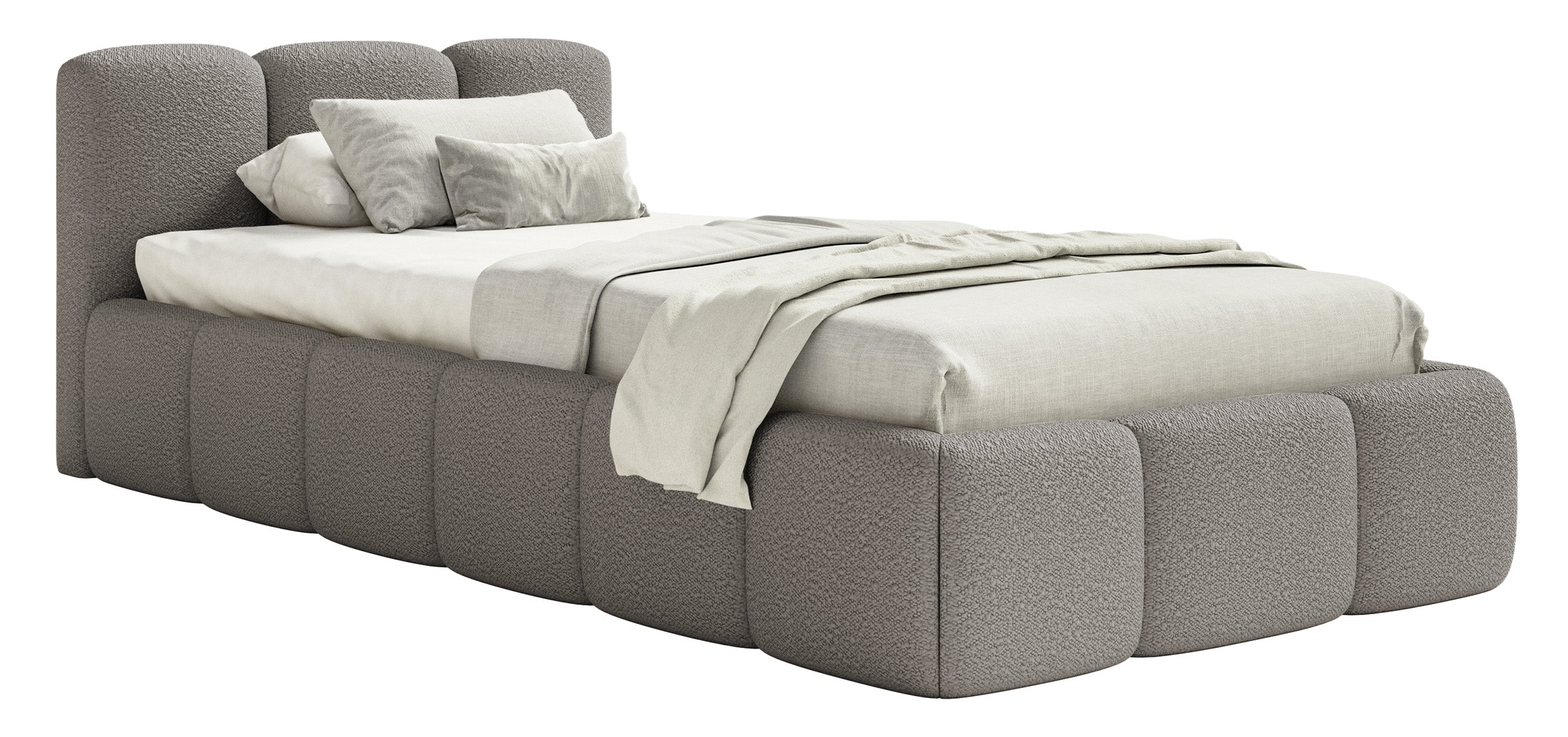 Gepolstertes Bett 90x200 cm Cloudy Low in grauem Bouclé