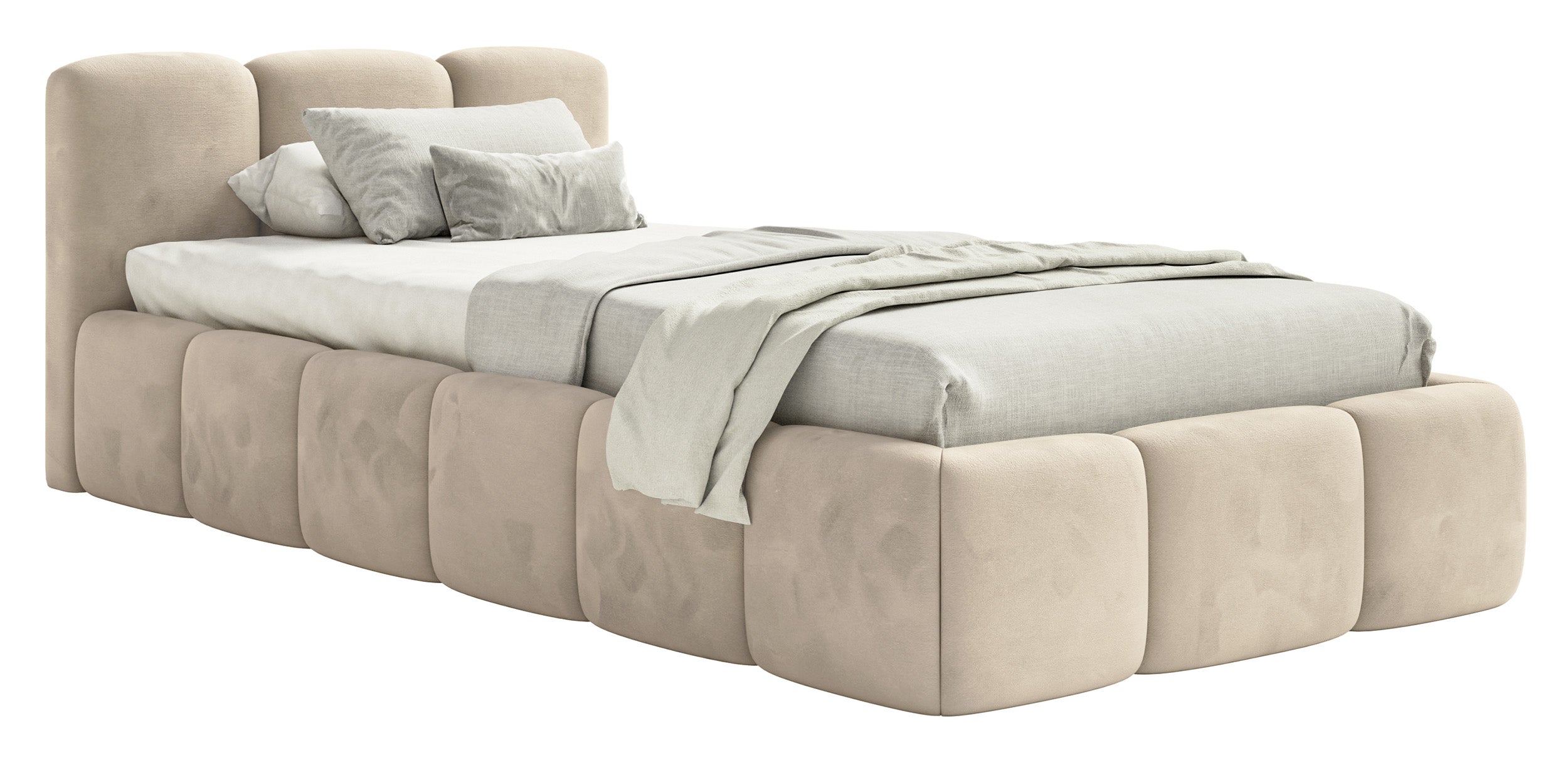Polsterbett 90x200 cm Cloudy Low hellbeige Velours, wasserabweisend und pflegeleicht