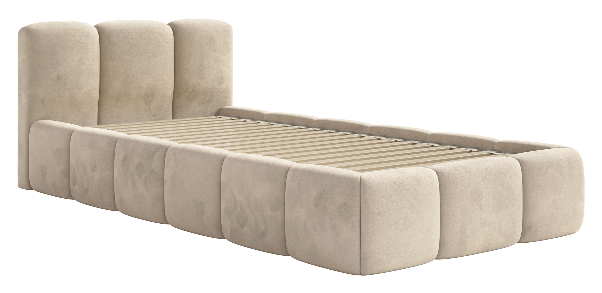 Polsterbett 90x200 cm Cloudy Low hellbeige Velours, wasserabweisend und pflegeleicht