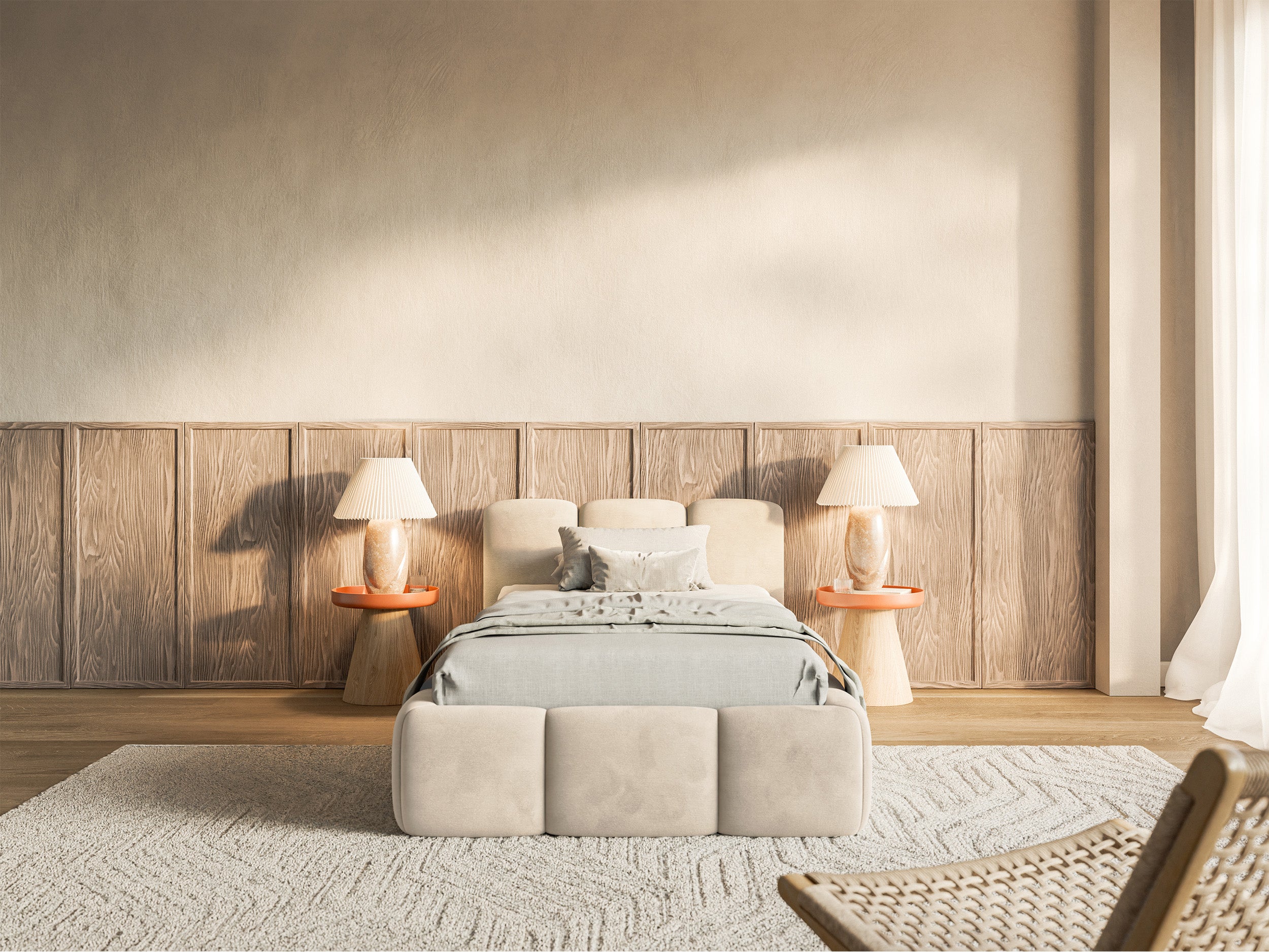 Polsterbett 90x200 cm Cloudy Low hellbeige Velours, wasserabweisend und pflegeleicht