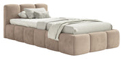 Polsterbett 90x200 cm Cloudy Low mit Stauraum, Metallrahmen, beige Velours, wasserabweisend und pflegeleicht