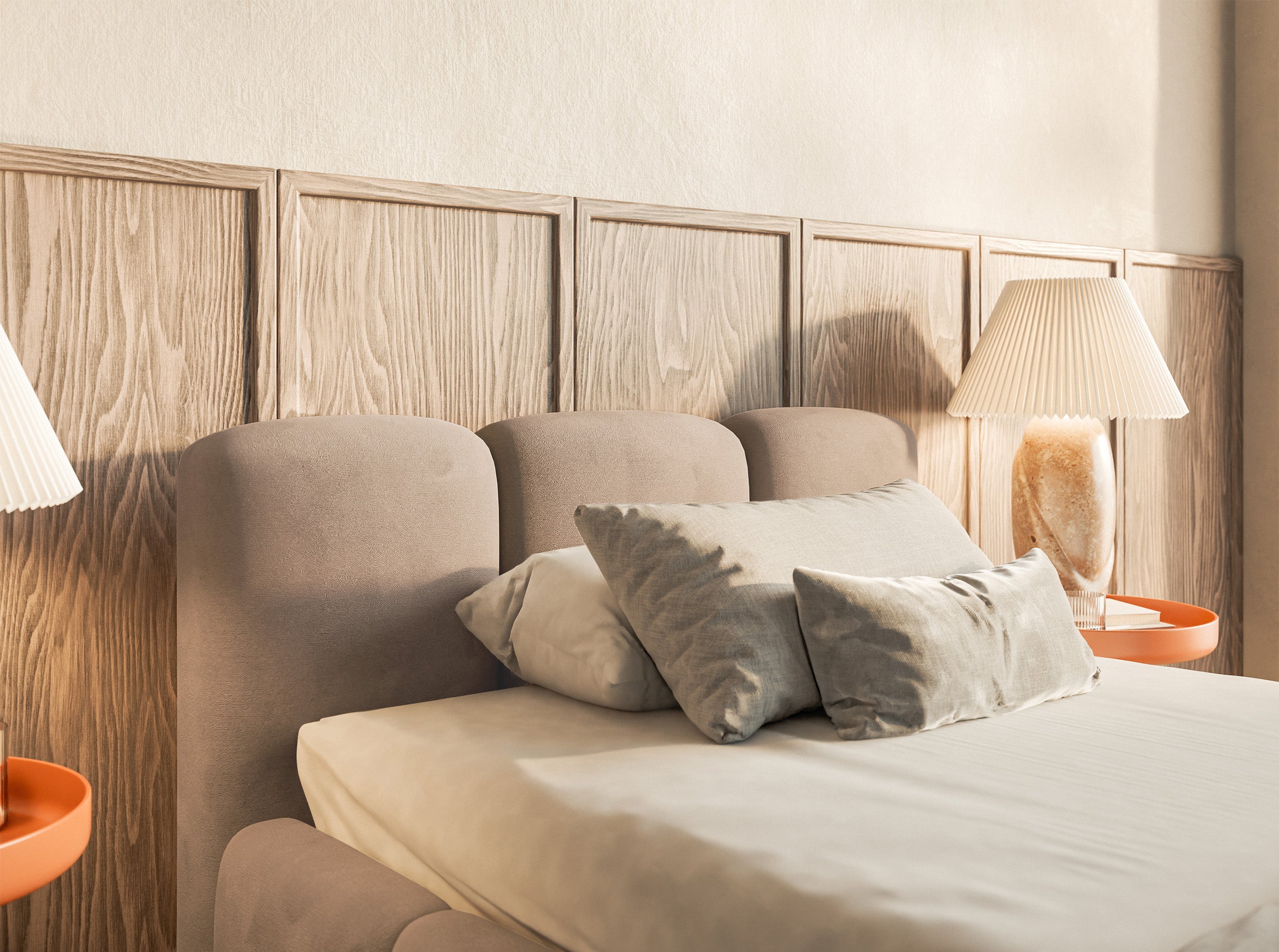 Polsterbett 90x200 cm Cloudy Low mit Stauraum, Metallrahmen, beige Velours, wasserabweisend und pflegeleicht
