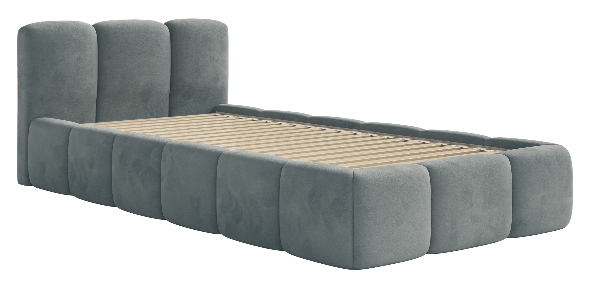 Gepolstertes Bett 90x200 cm Cloudy Low, grau, hydrophobes, pflegeleichtes Velours