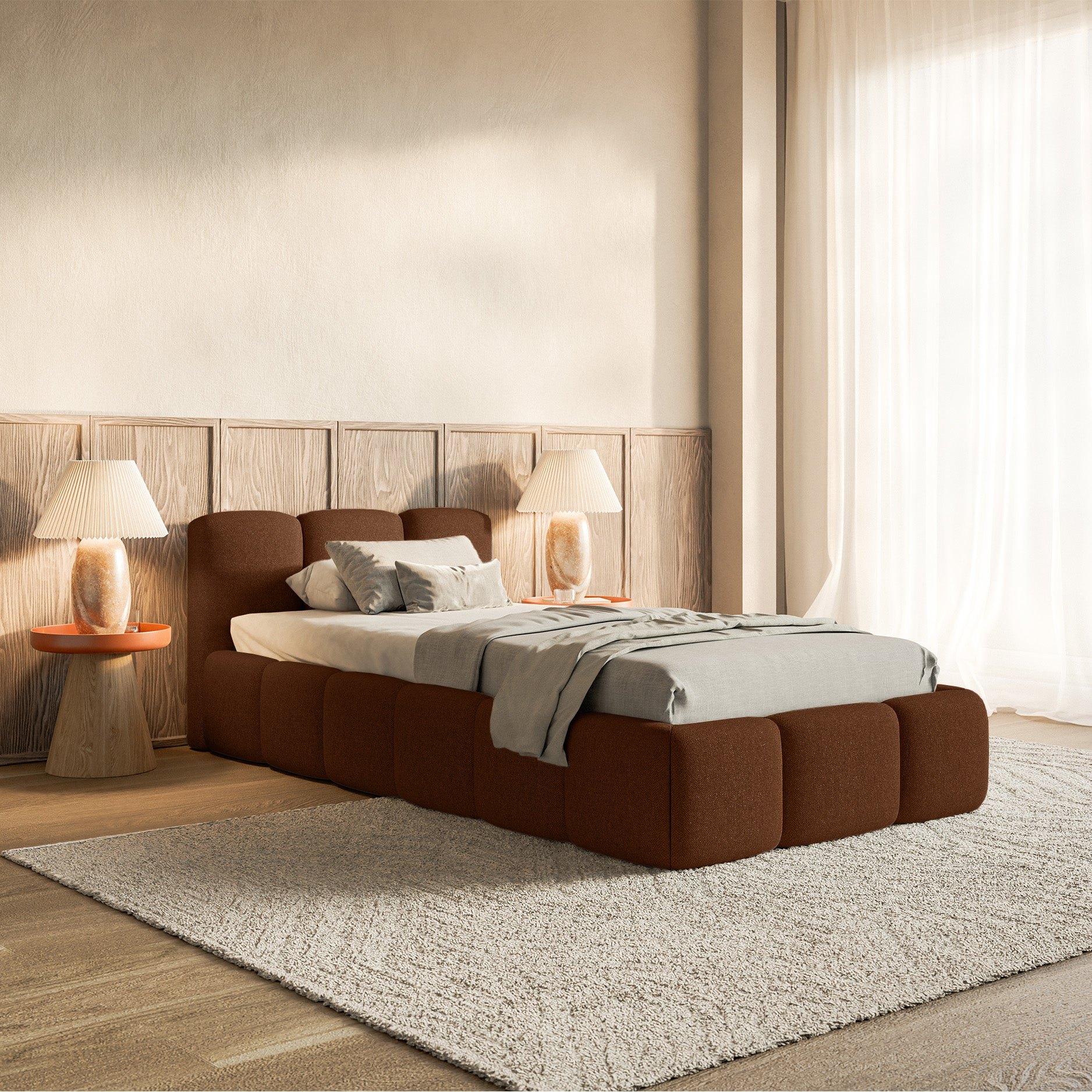 Polsterbett 90x200 cm Cloudy Low Kupfer Chenille wasserabweisend