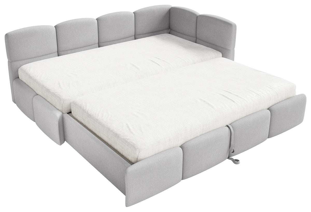 Jugendbett 90x200 cm Cloudy, ausziehbar, rechtsseitig, mit hellgrauen Chenille-Matratzen